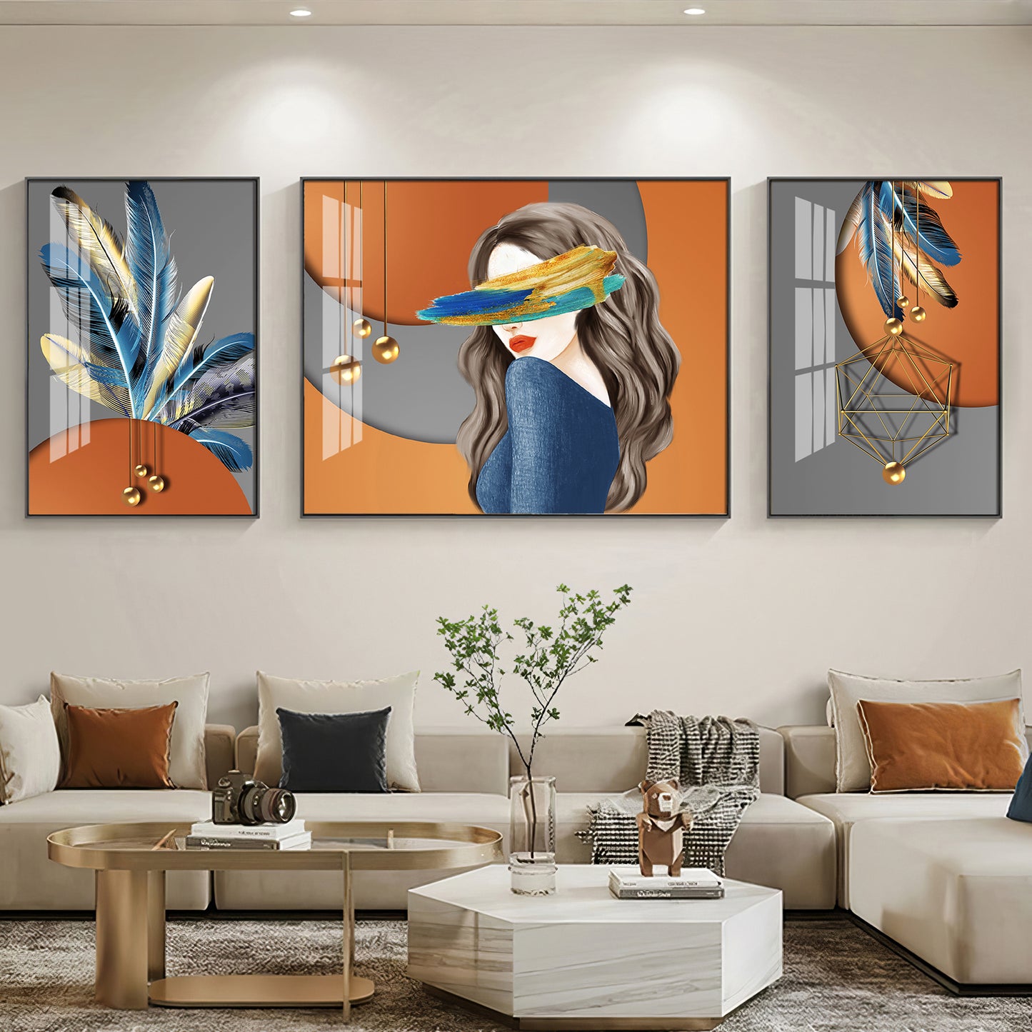 Feather Blindfold Glass Finish Wall Art (Set Of 3)