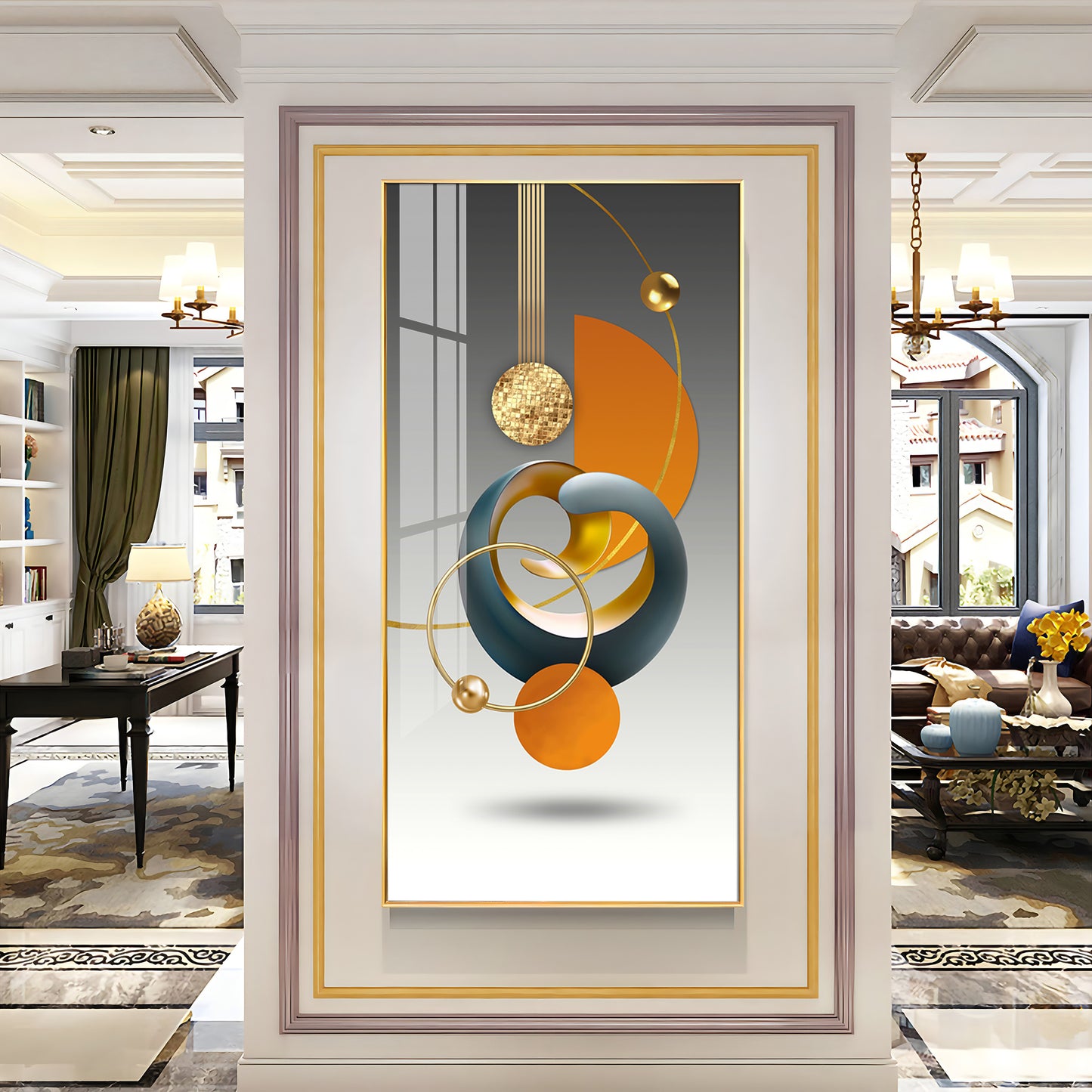 Abstract Geometry Glass Finish Vertical Wall Art