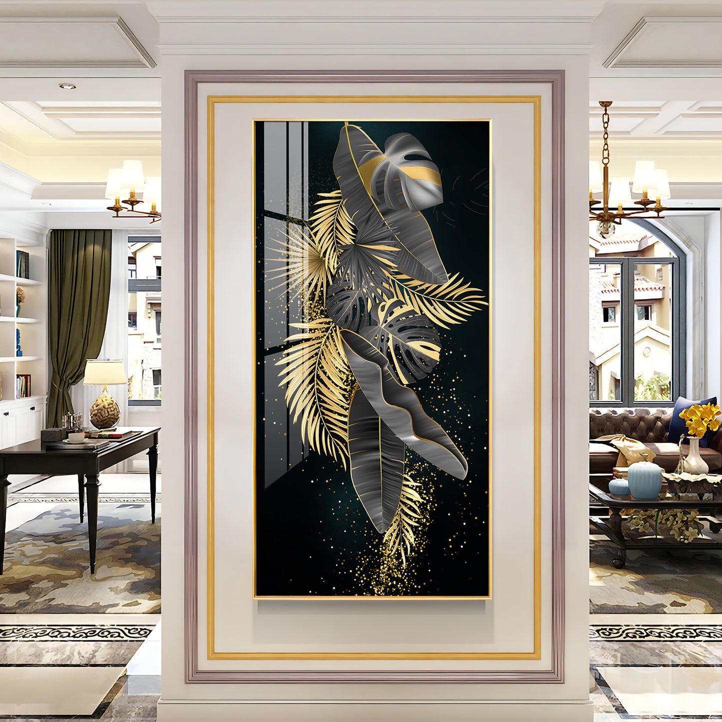Opulent Avian Glass Finish Vertical Wall Art