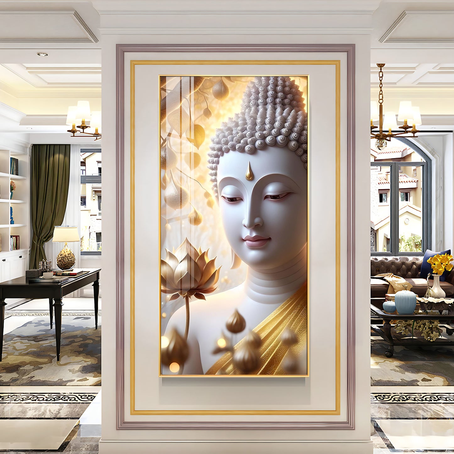 Sacred Stillness Buddha Glass Finish Vertical Wall Art