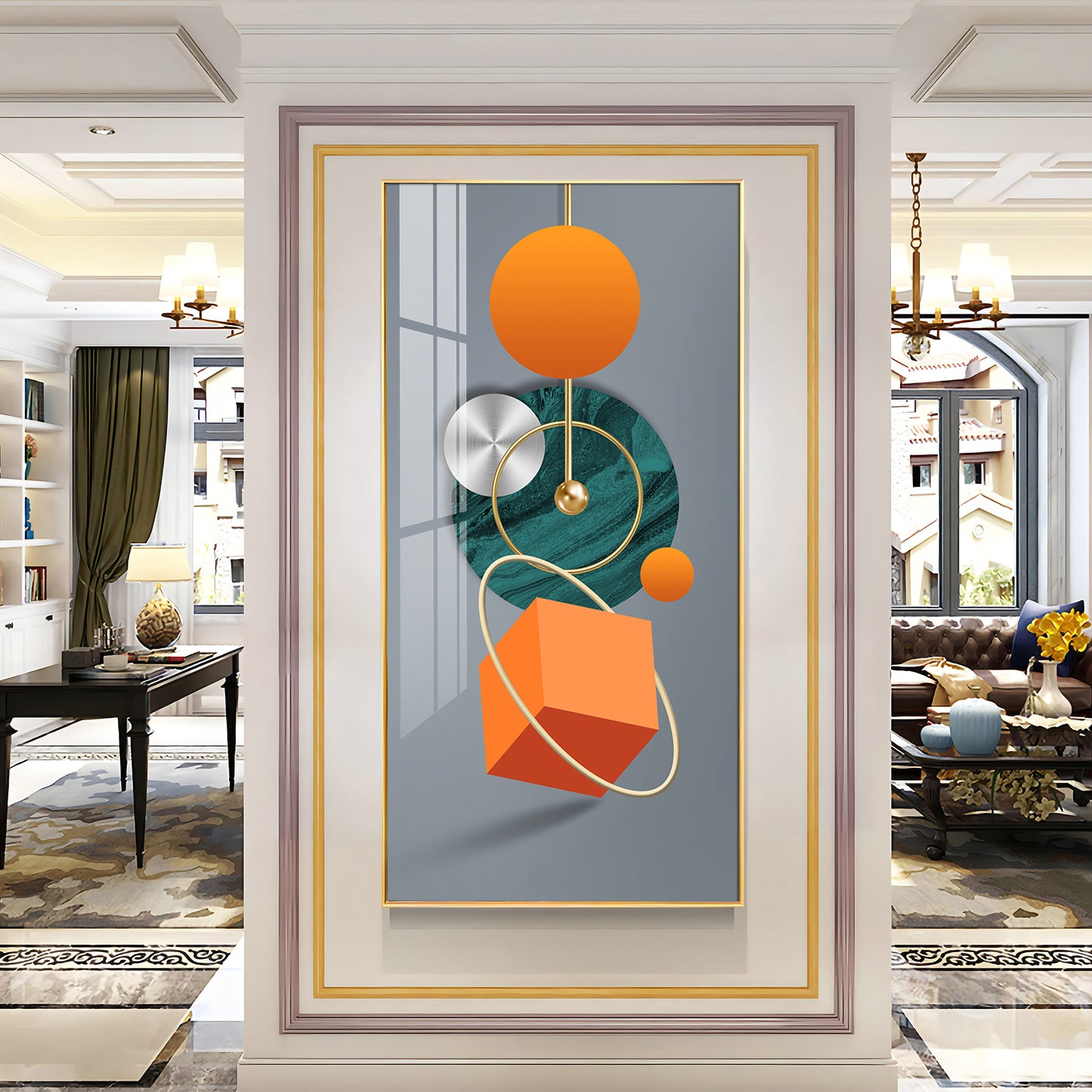 Orange Cube Glass Finish Vertical Wall Art