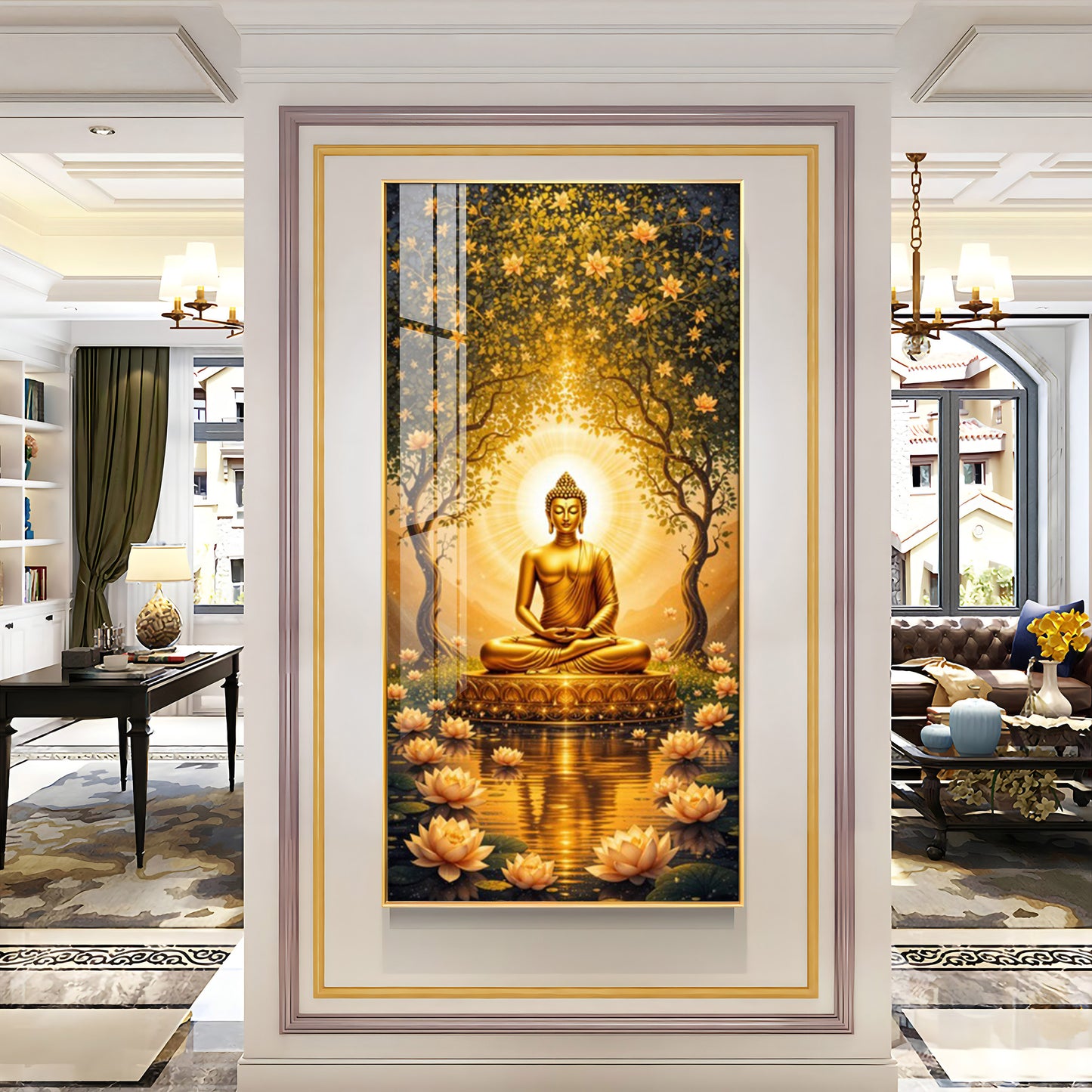 Budha's Aura Enligtning Glass Finish Vertical Wall Art