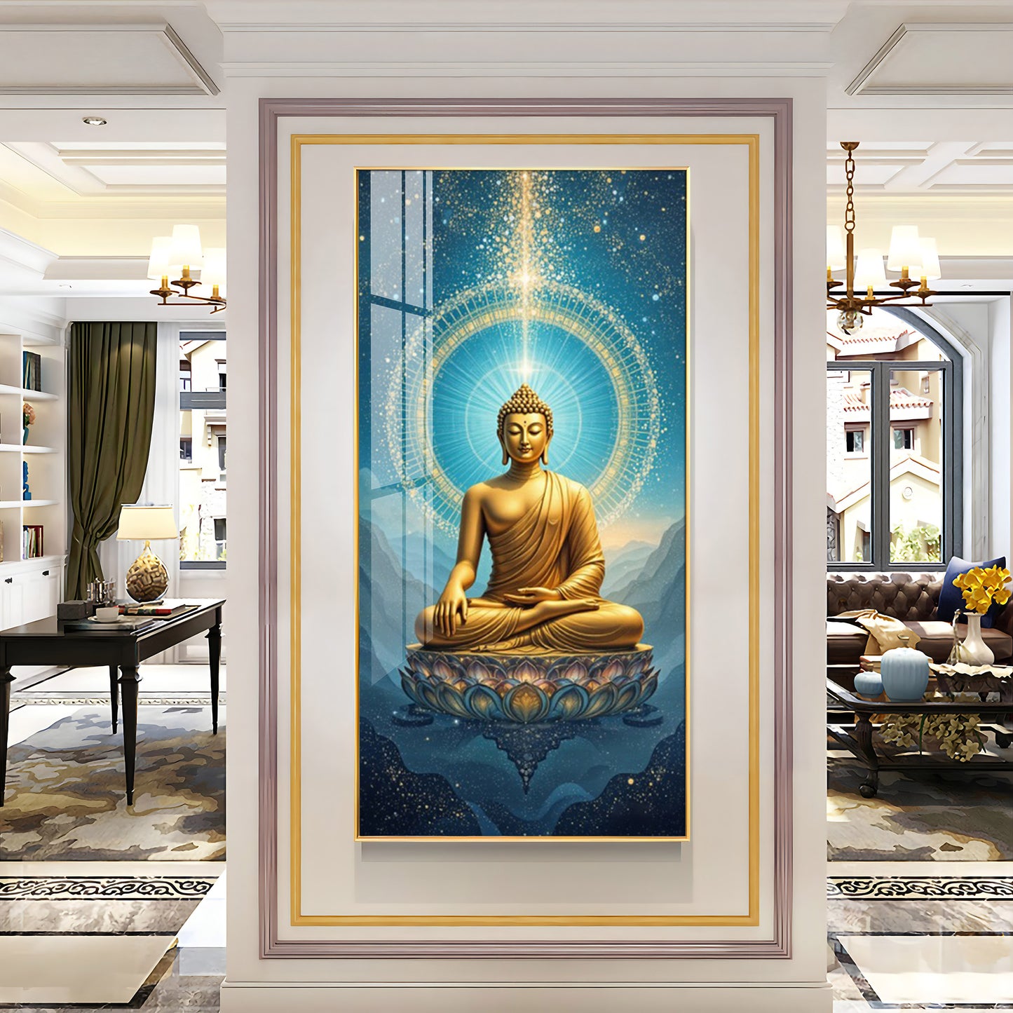Mastering Concious Energery Budha Glass Finish Vertical Wall Art