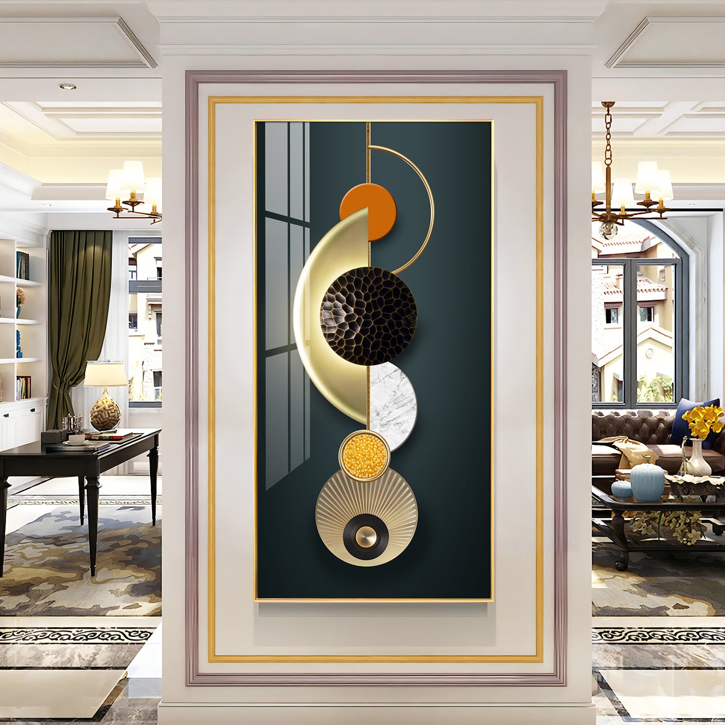 Hemicycle Design Glass Finish Vertical Wall Art