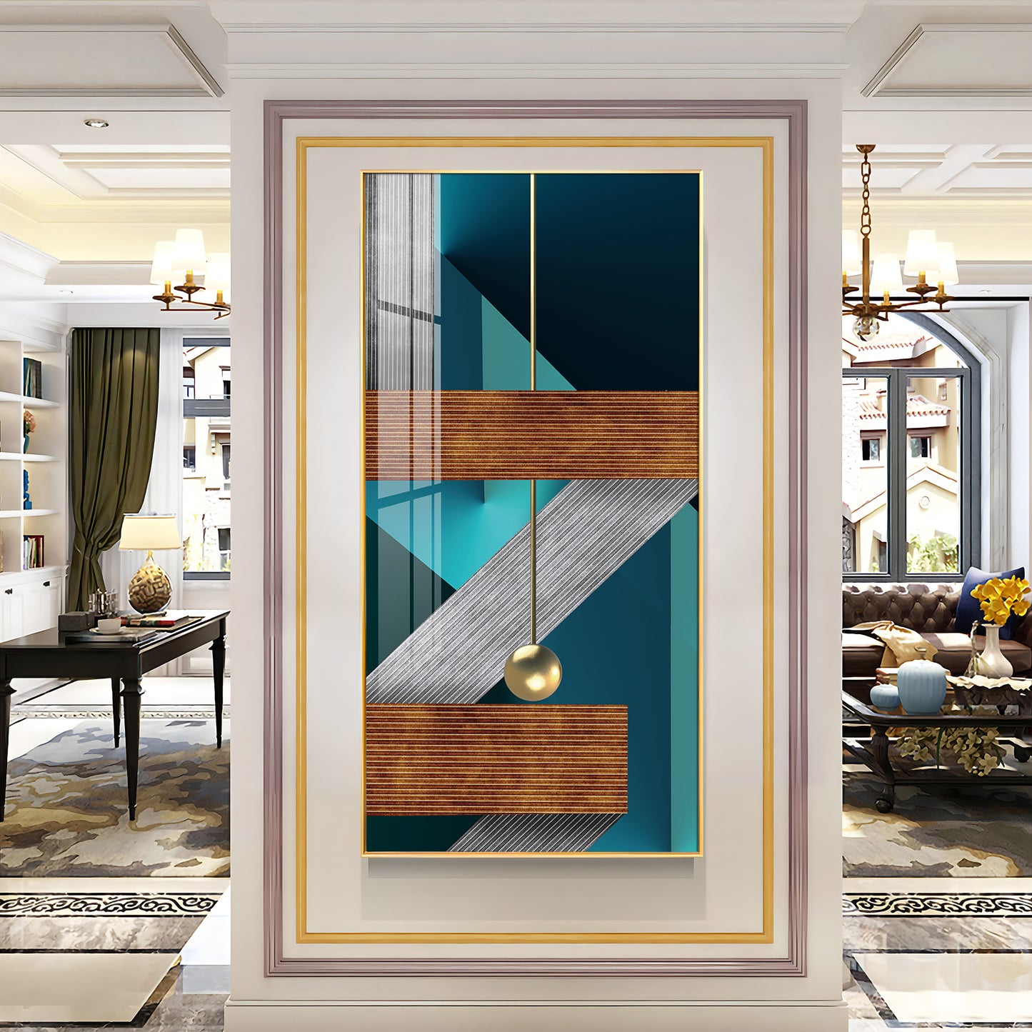 Z Abstraction Glass Finish Vertical Wall Art