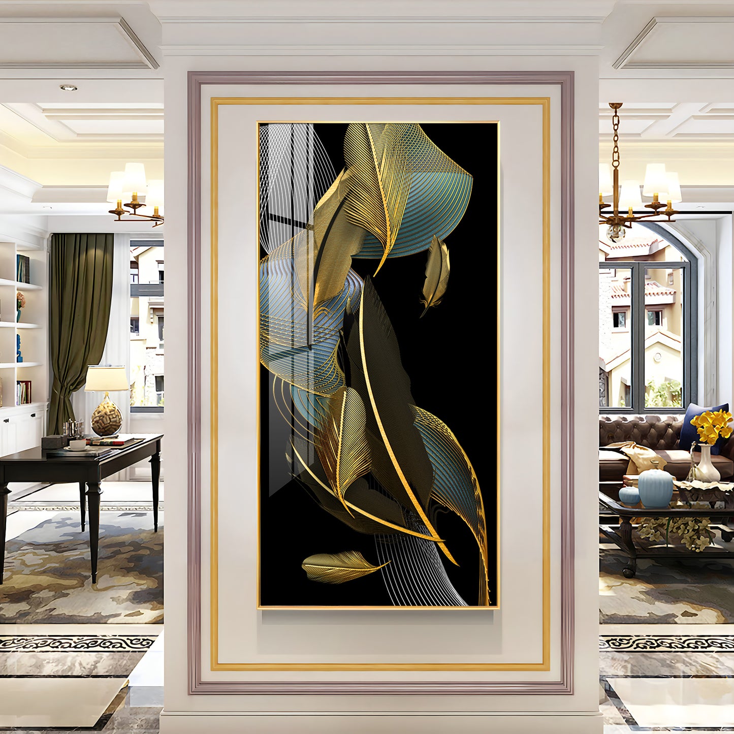 Luxe Leaf Dance Glass Finish Vertical Wall Art