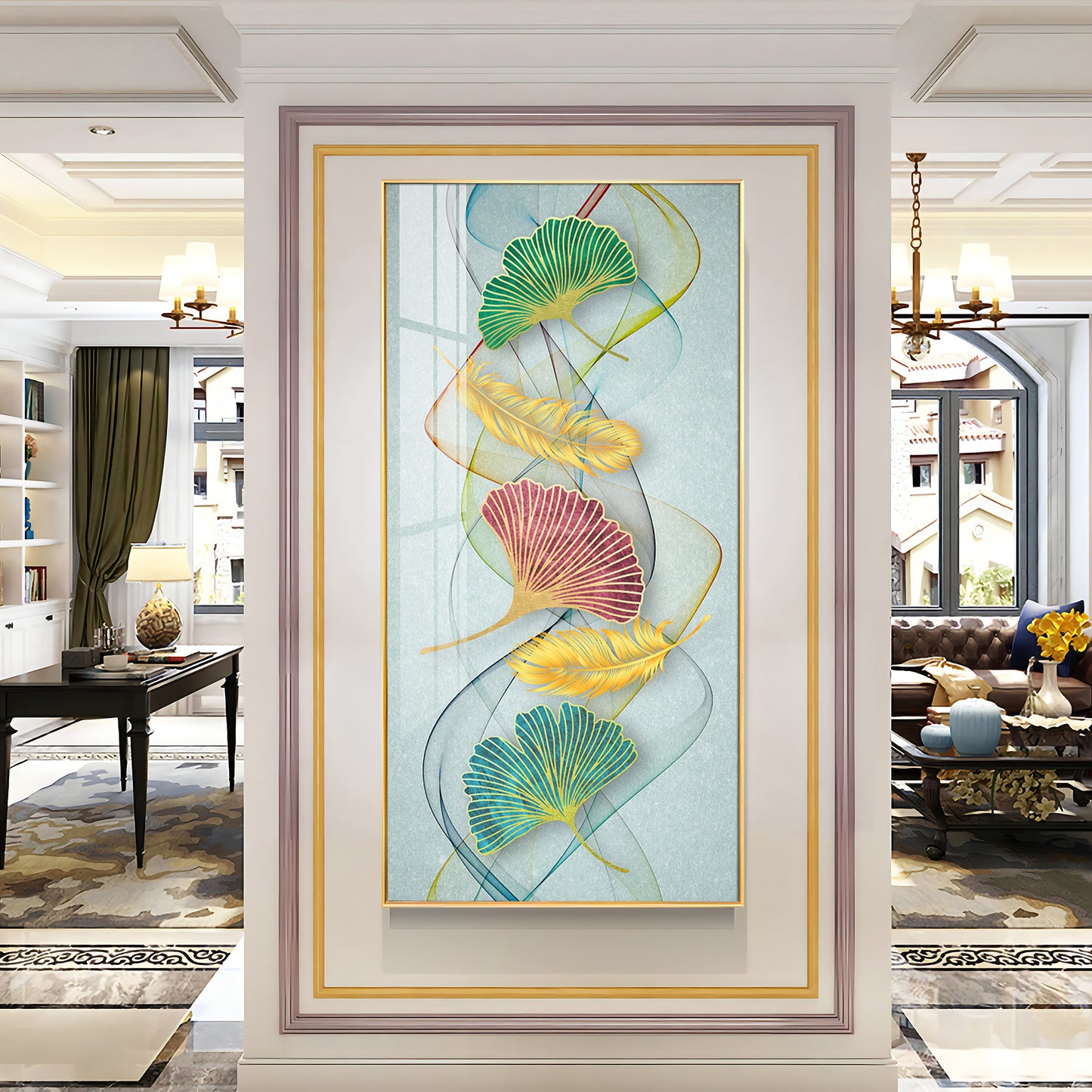 Petal Harmony Glass Finish Vertical Wall Art