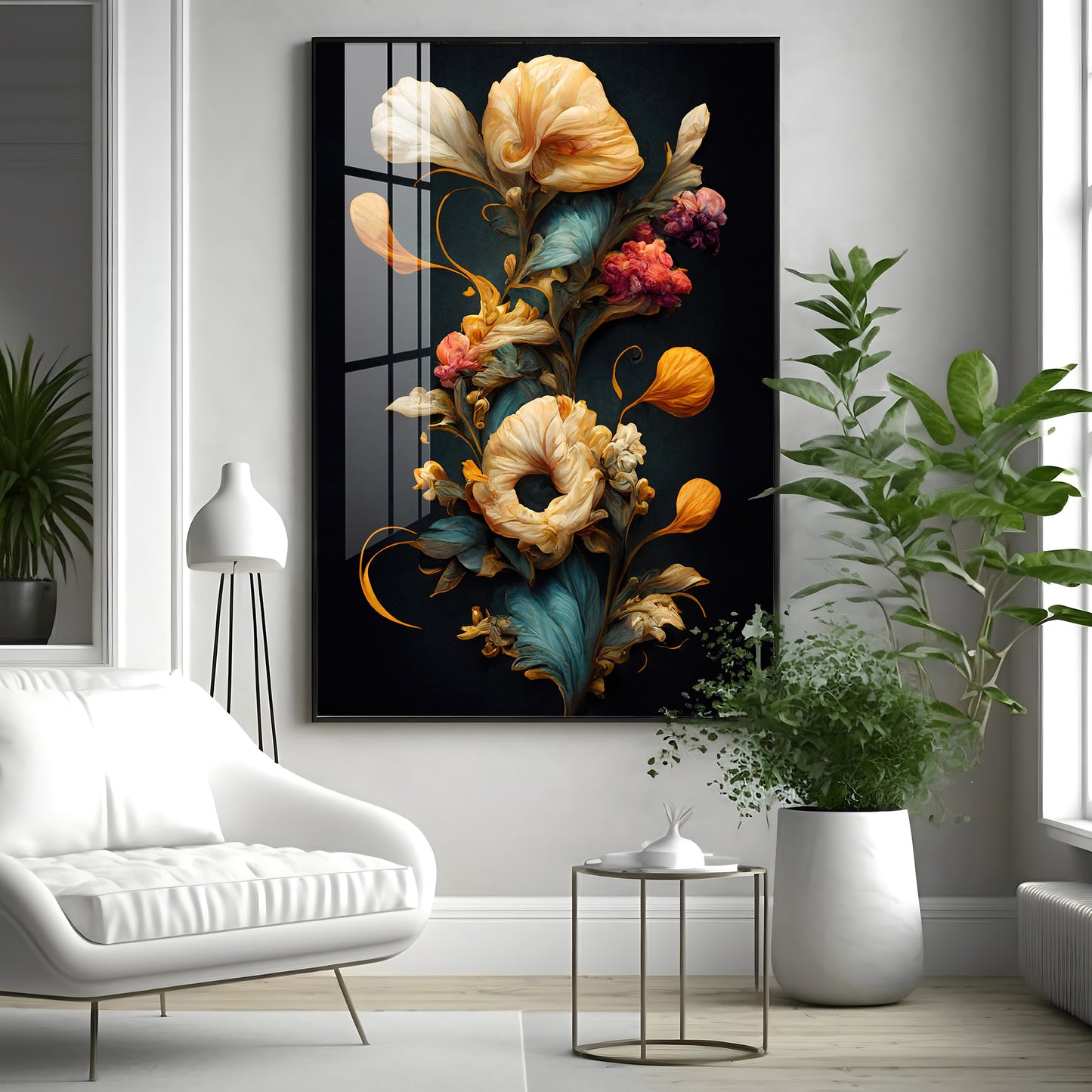 Floral Serenity Glass Finishh Vertical Wall Art