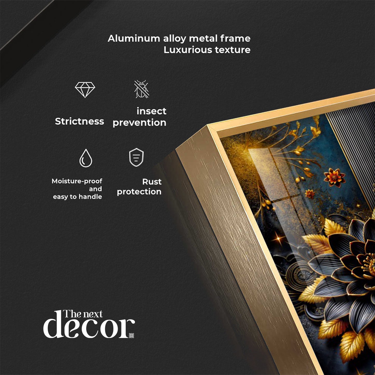 Surreal Black Flower Glass Finish Vertical Wall Art