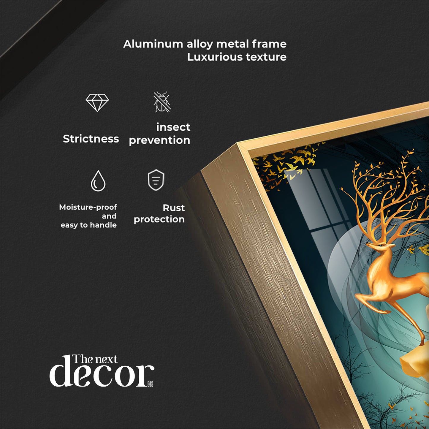 Golden Deer Jumping Glass Finish Vertical Wall Art