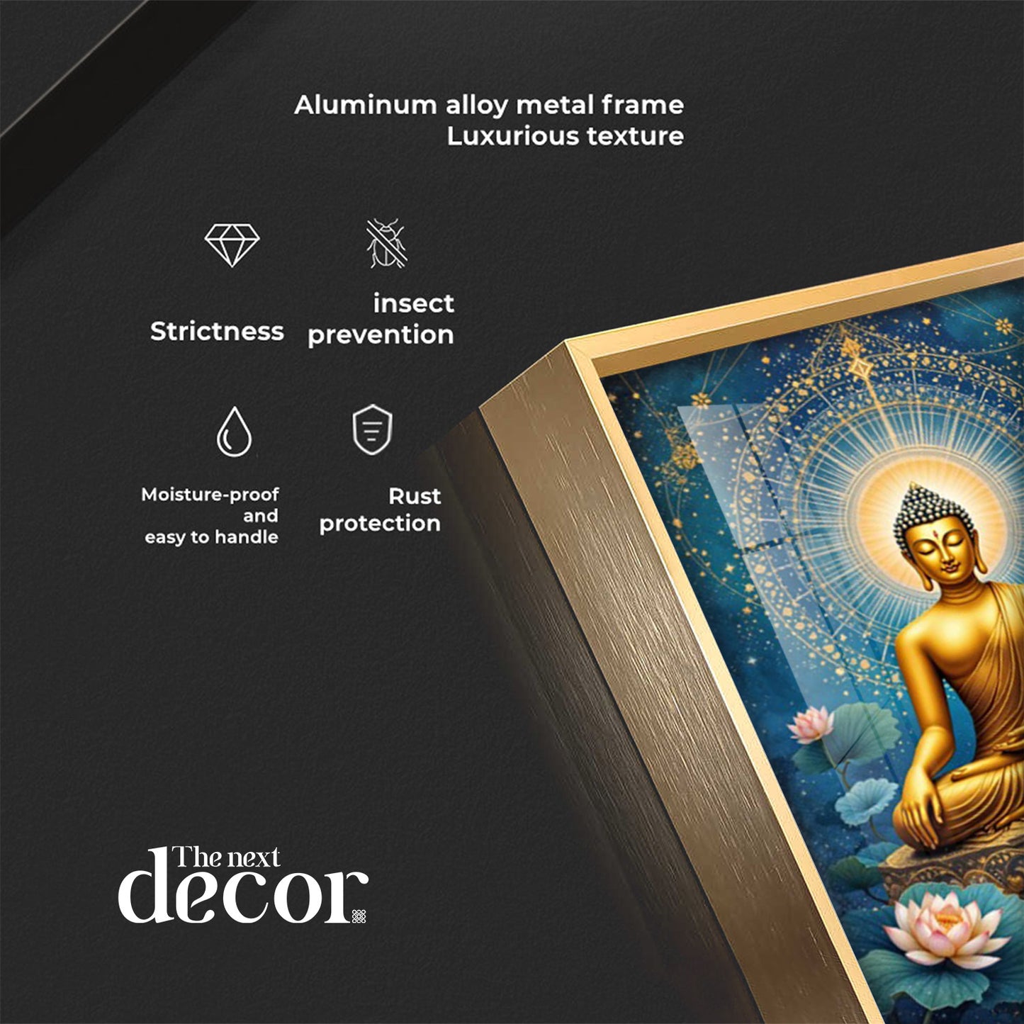 Meditating Buddha With White Lotus Glass Finish Vertical Wall Art