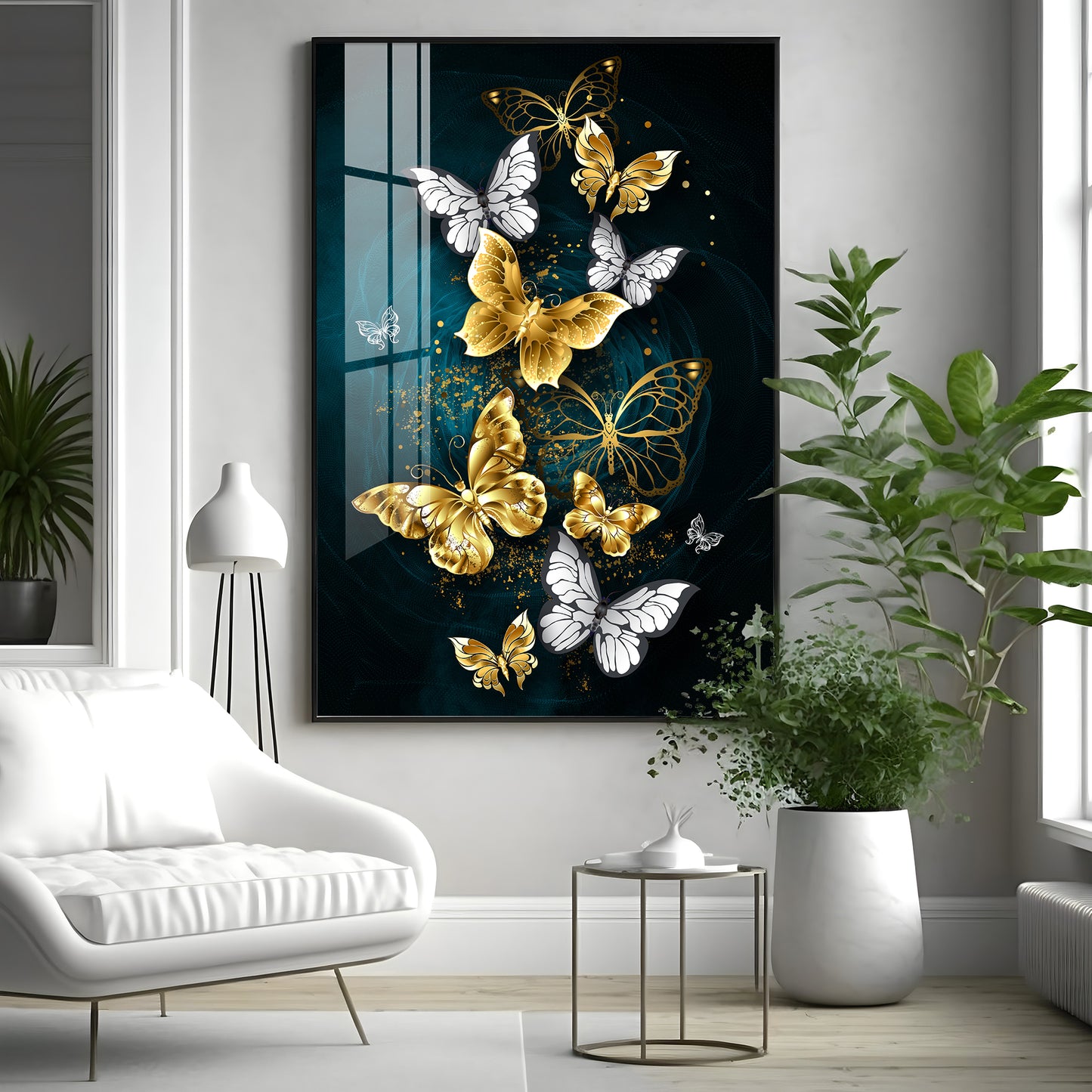Butterfly Wings Glass Finish Vertical Wall Art