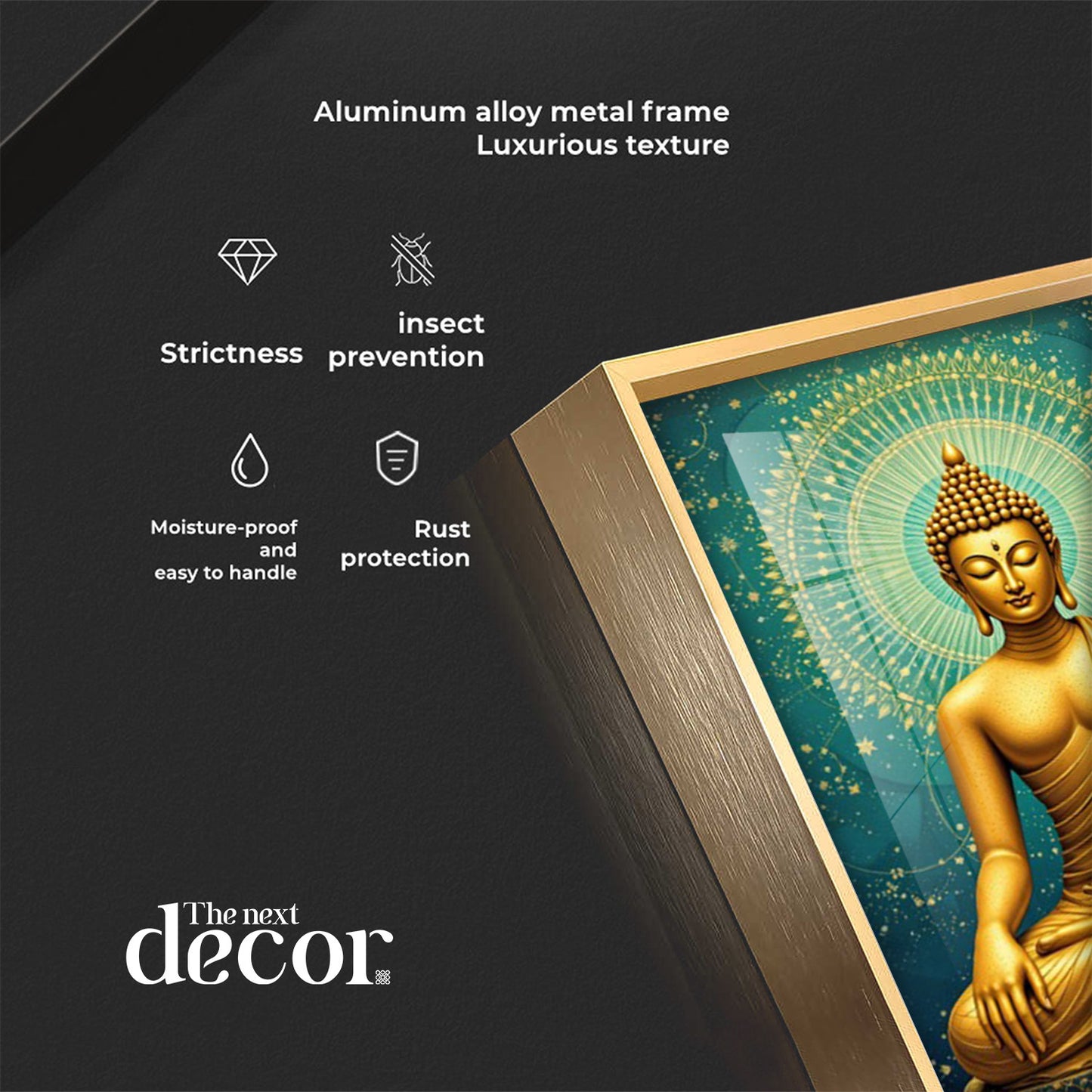 Golden Buddha's Energetic Wisdom Glass Finish Vertical Wall Art