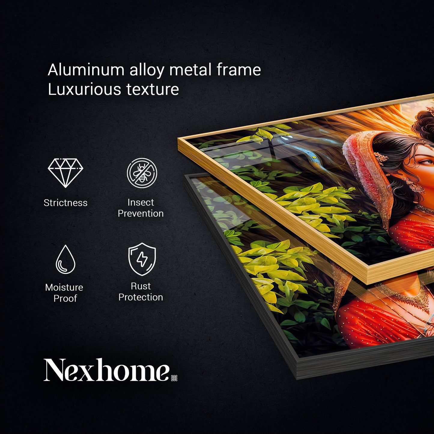 Loving Couple Radha and Krishna Glass Finish Horizontal Wall Art