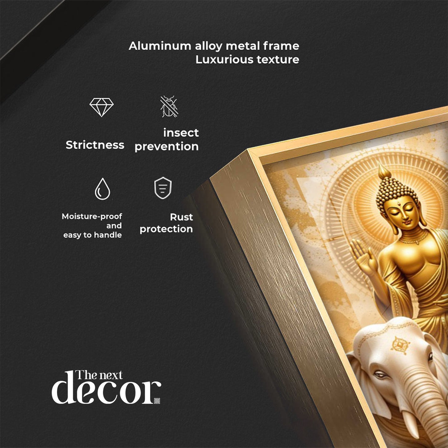 Meditating Budha With Alpha Elephant Glass Finish Vertical Wall Art
