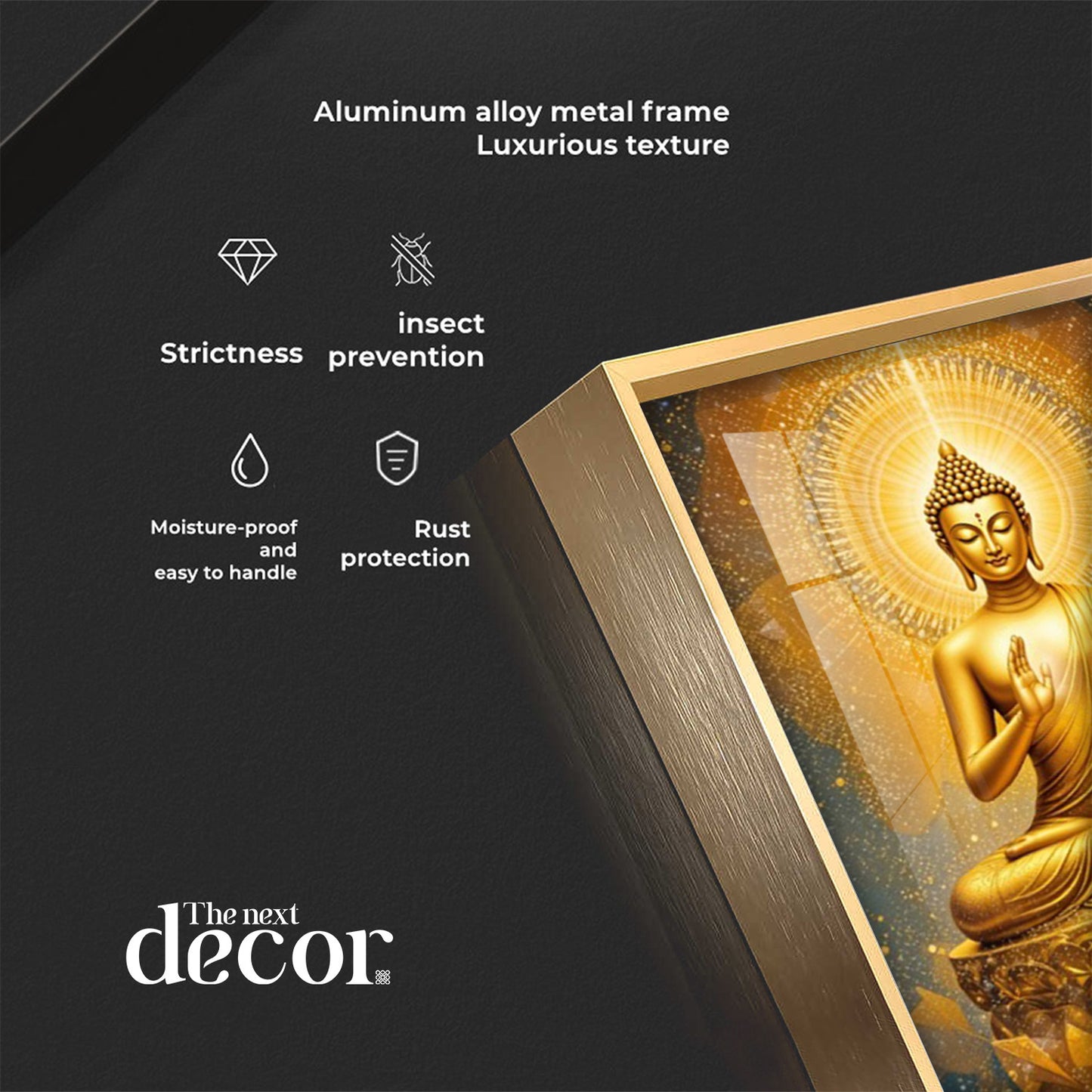 Golden Budha's Aura Glass Finish Vertical Wall Art