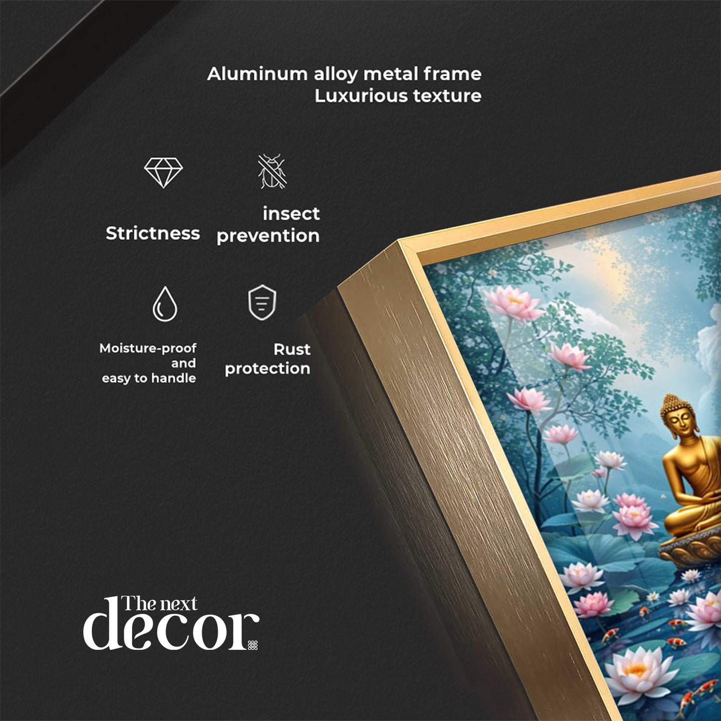 Meditating Budha With Lotus Glass Finish Vertical Wall Art