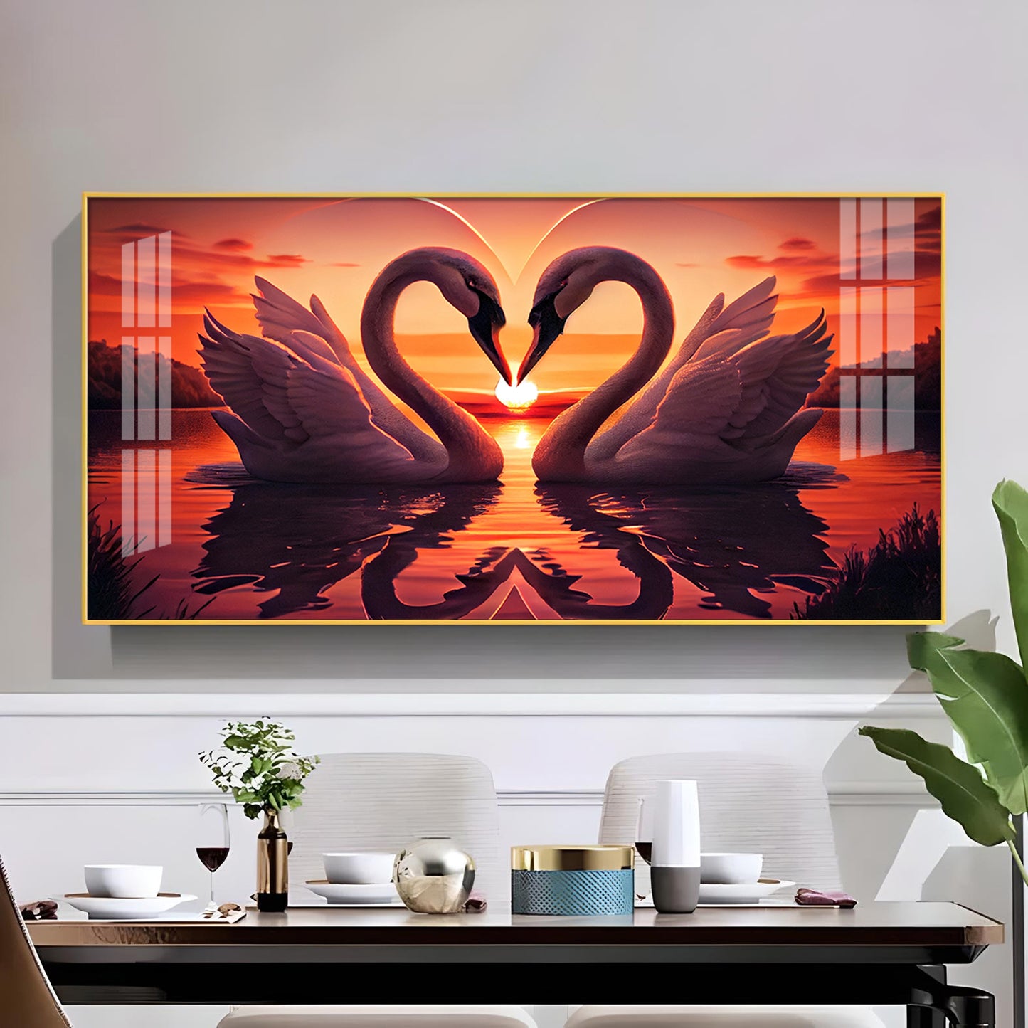 Swan In Vibrant Affection Glass Finish Horizontal Wall Art