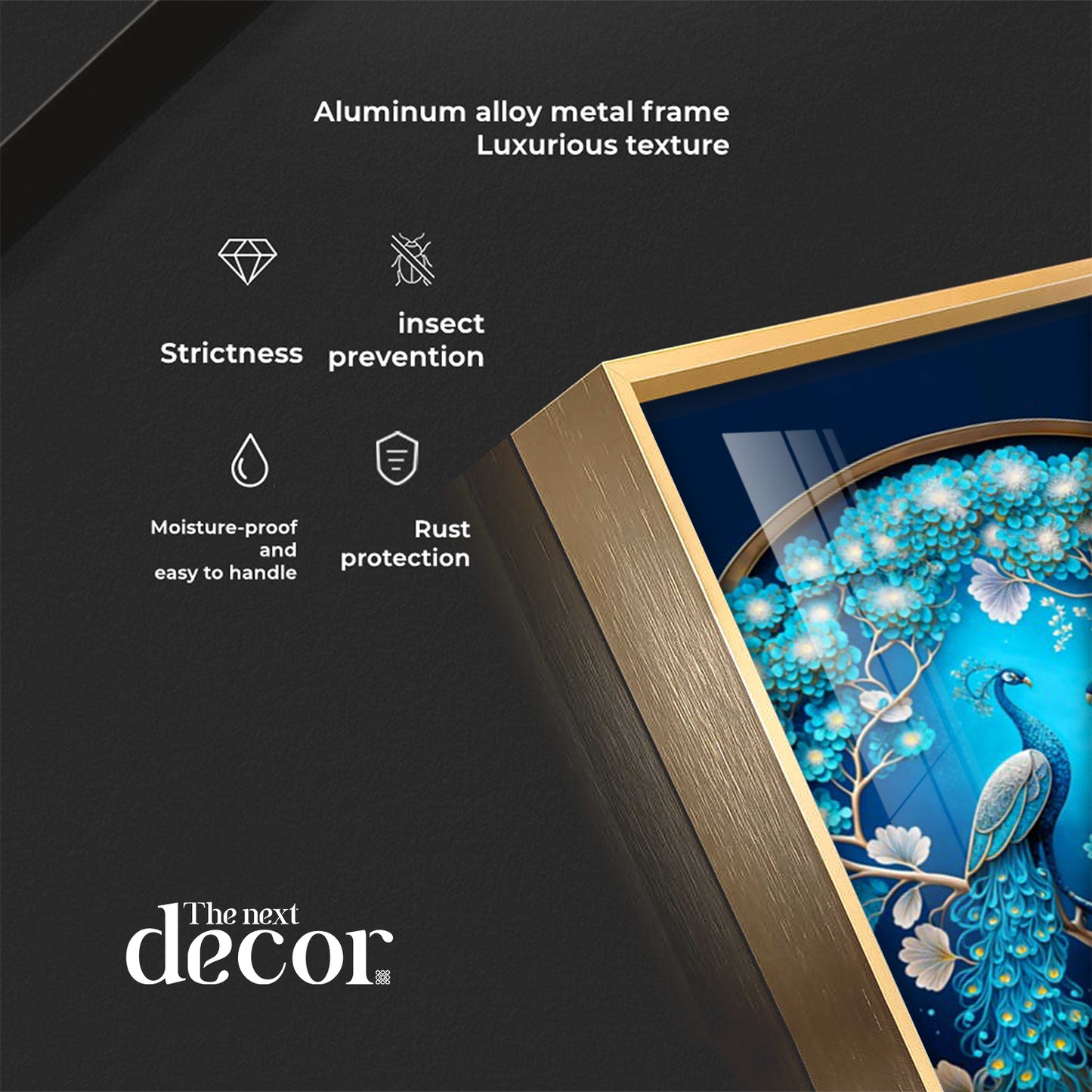 Peacock On Tree Branch Glass Finish Vertical Wall Art