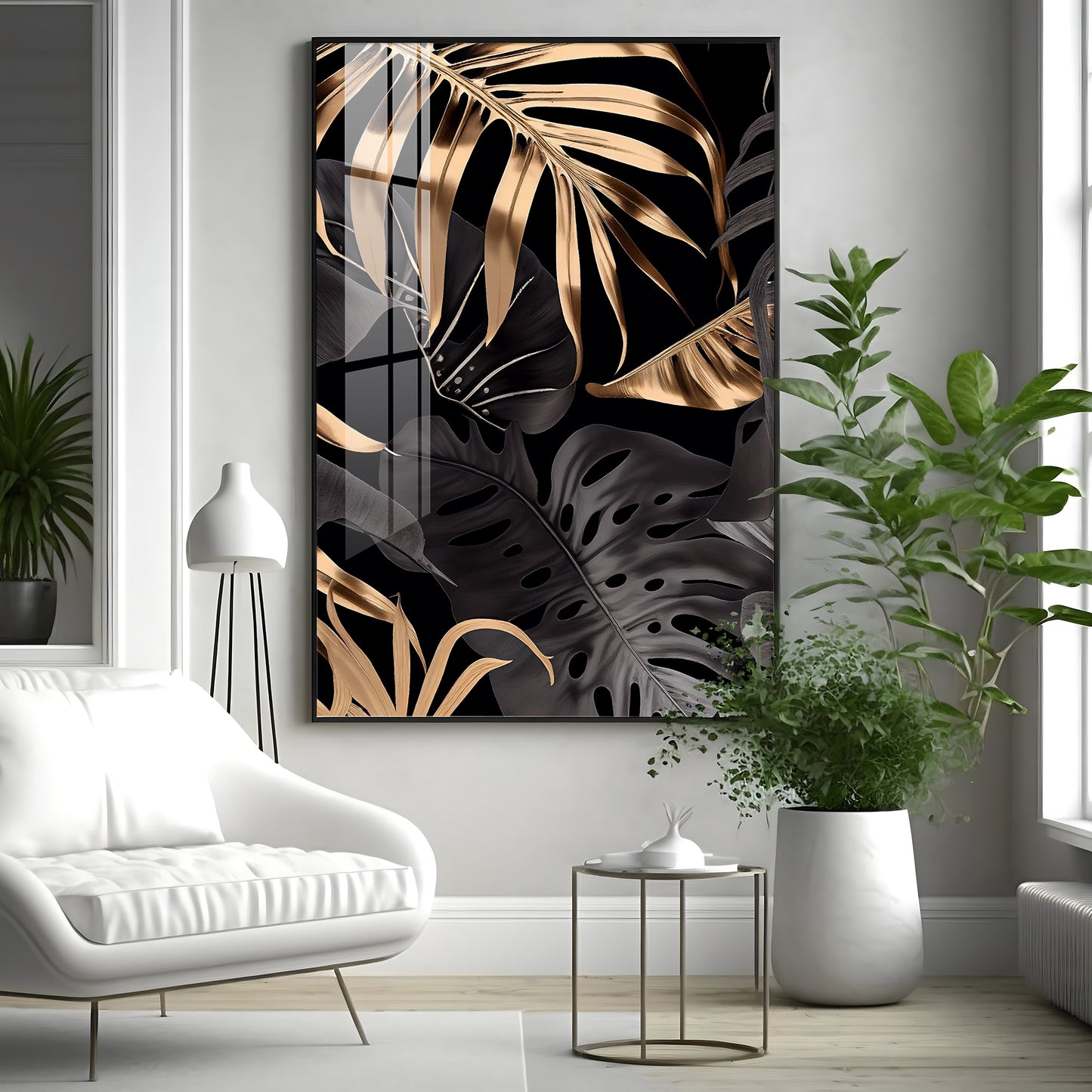 LuxeLeaf Glass Finish Vertical Wall Art