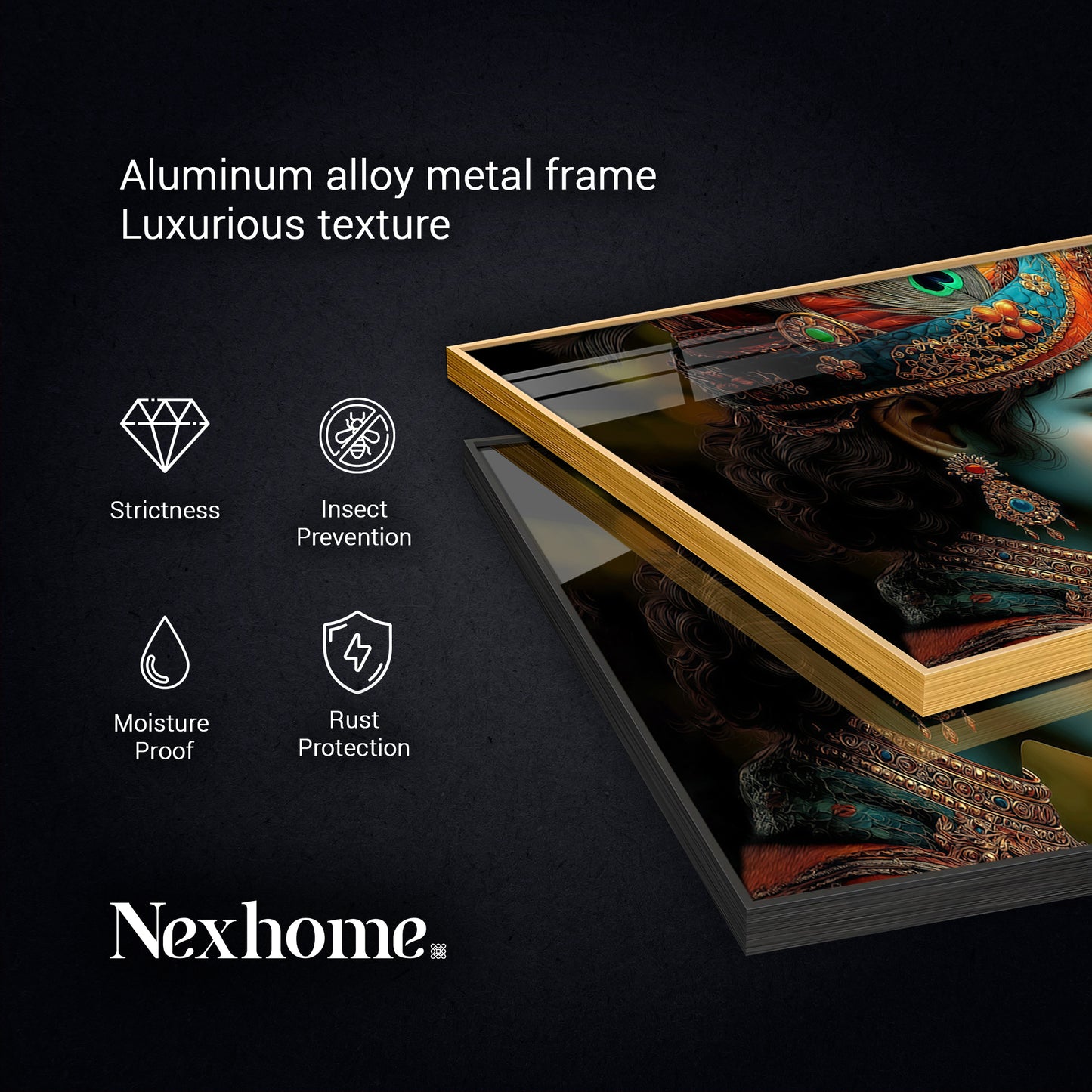 Beauty Couple Radha Krishna Glass Finish Horizontal Wall Art