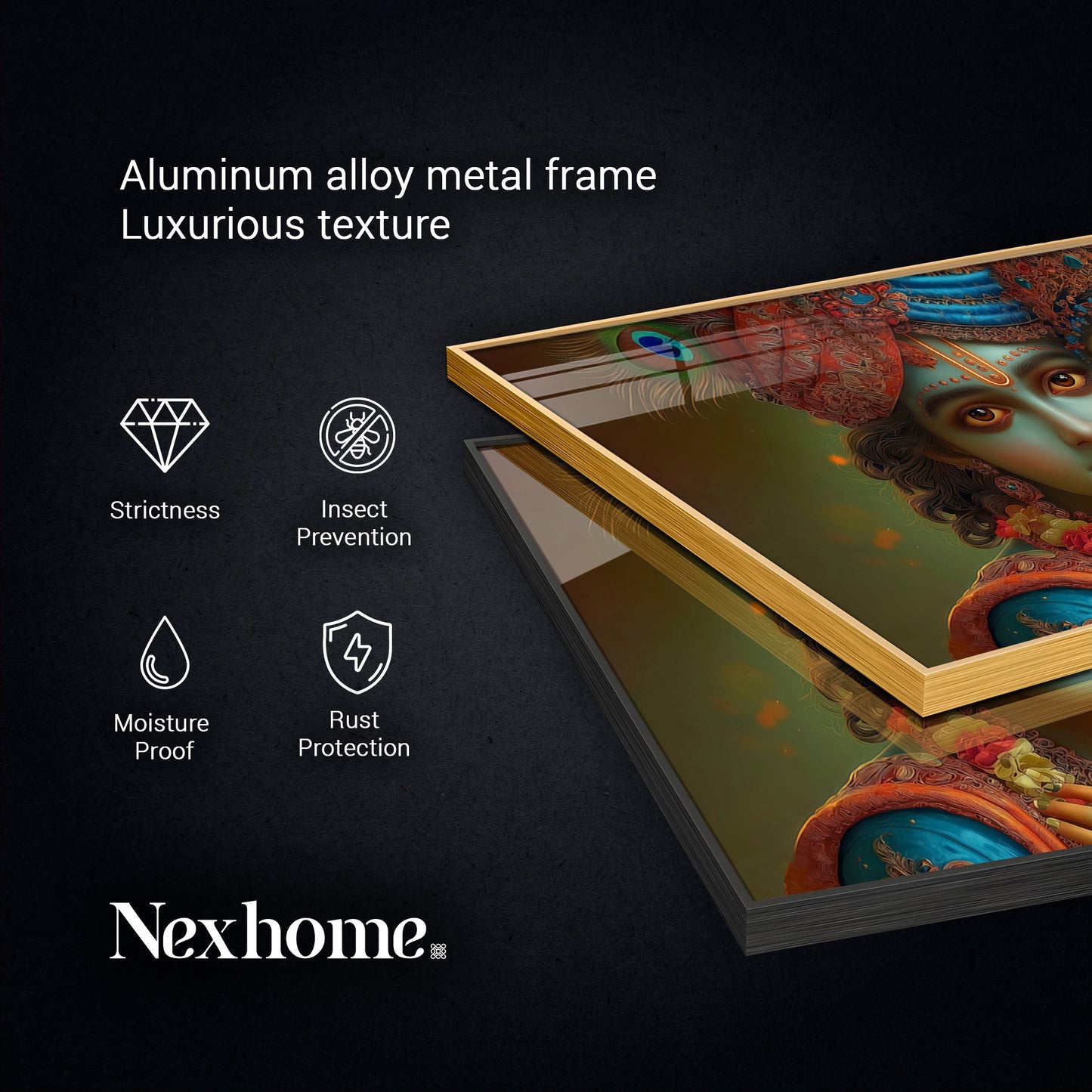 Lord Shri Radha And Krishna Loving Glass Finish Horizontal Wall Art