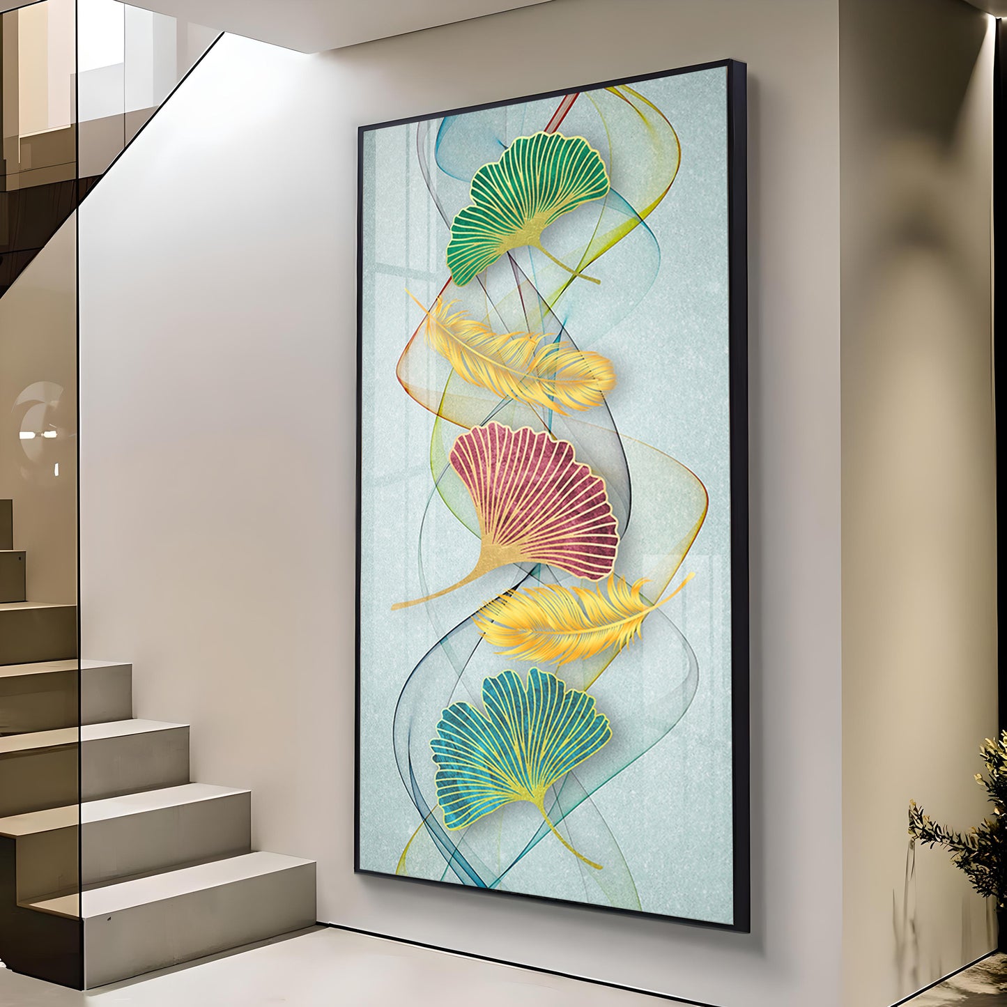 Petal Harmony Glass Finish Vertical Wall Art