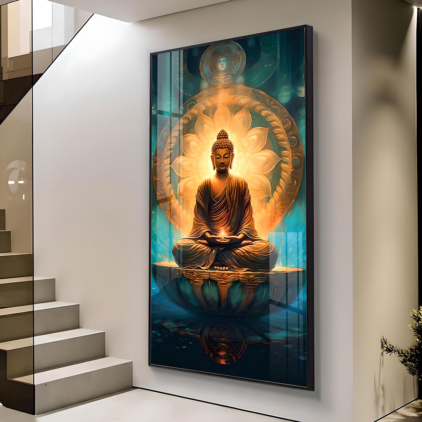 Buddha's Peaceful Retreat Glass Finish Vertical Wall Art