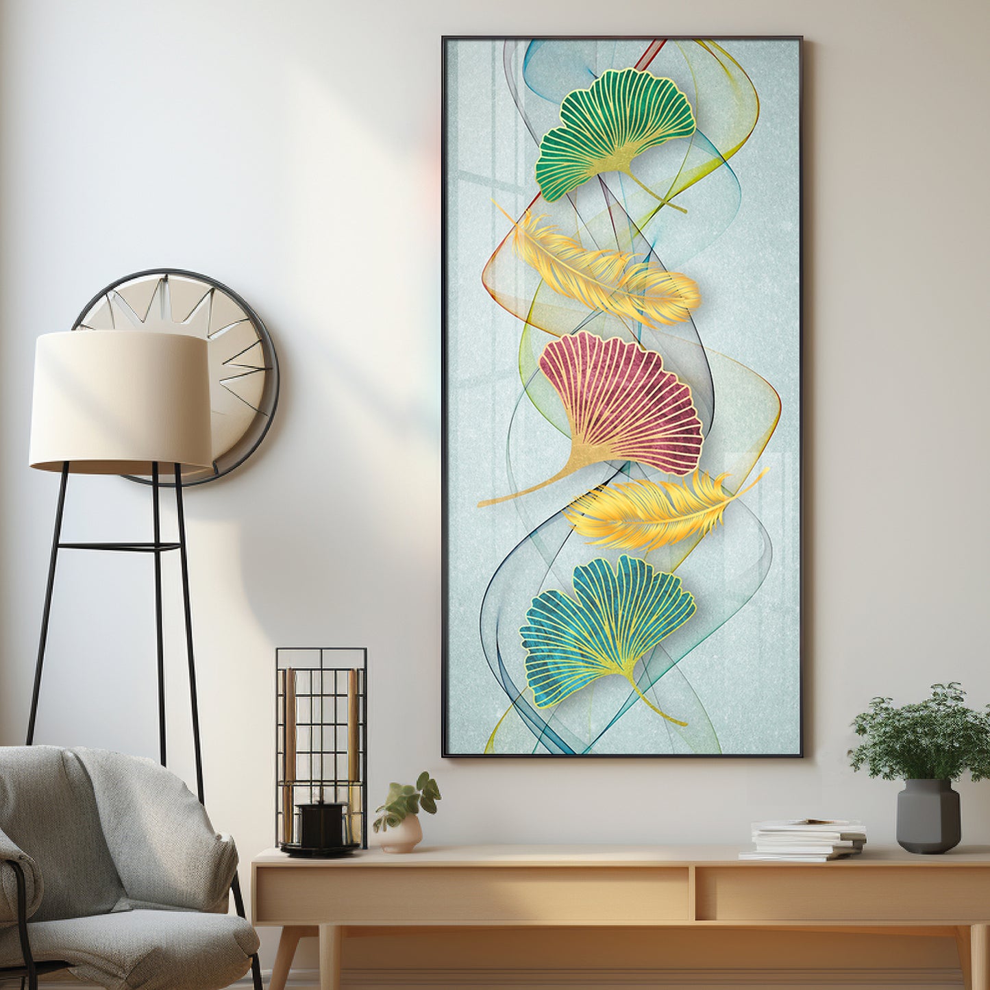 Petal Harmony Glass Finish Vertical Wall Art