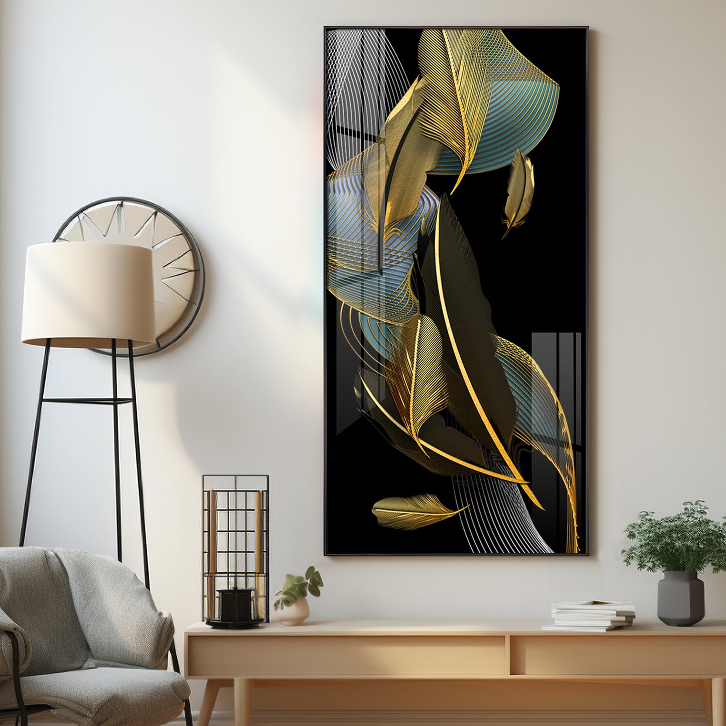 Luxe Leaf Dance Glass Finish Vertical Wall Art