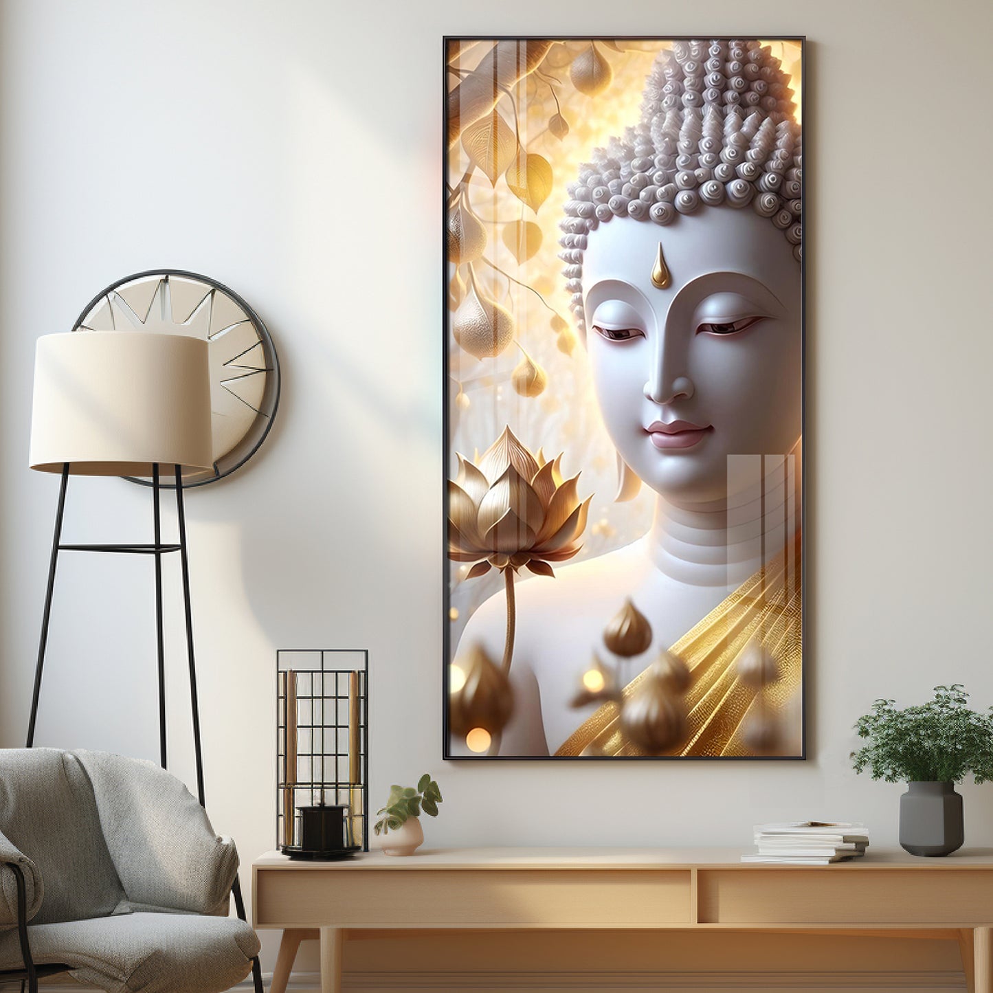 Sacred Stillness Buddha Glass Finish Vertical Wall Art