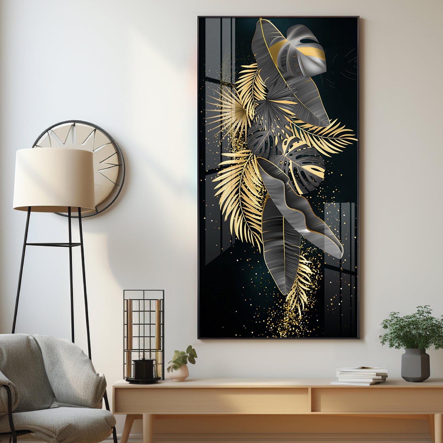 Opulent Avian Glass Finish Vertical Wall Art