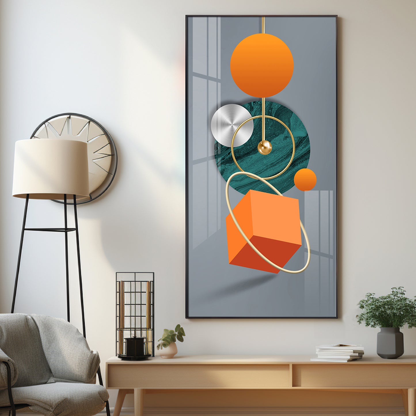 Orange Cube Glass Finish Vertical Wall Art
