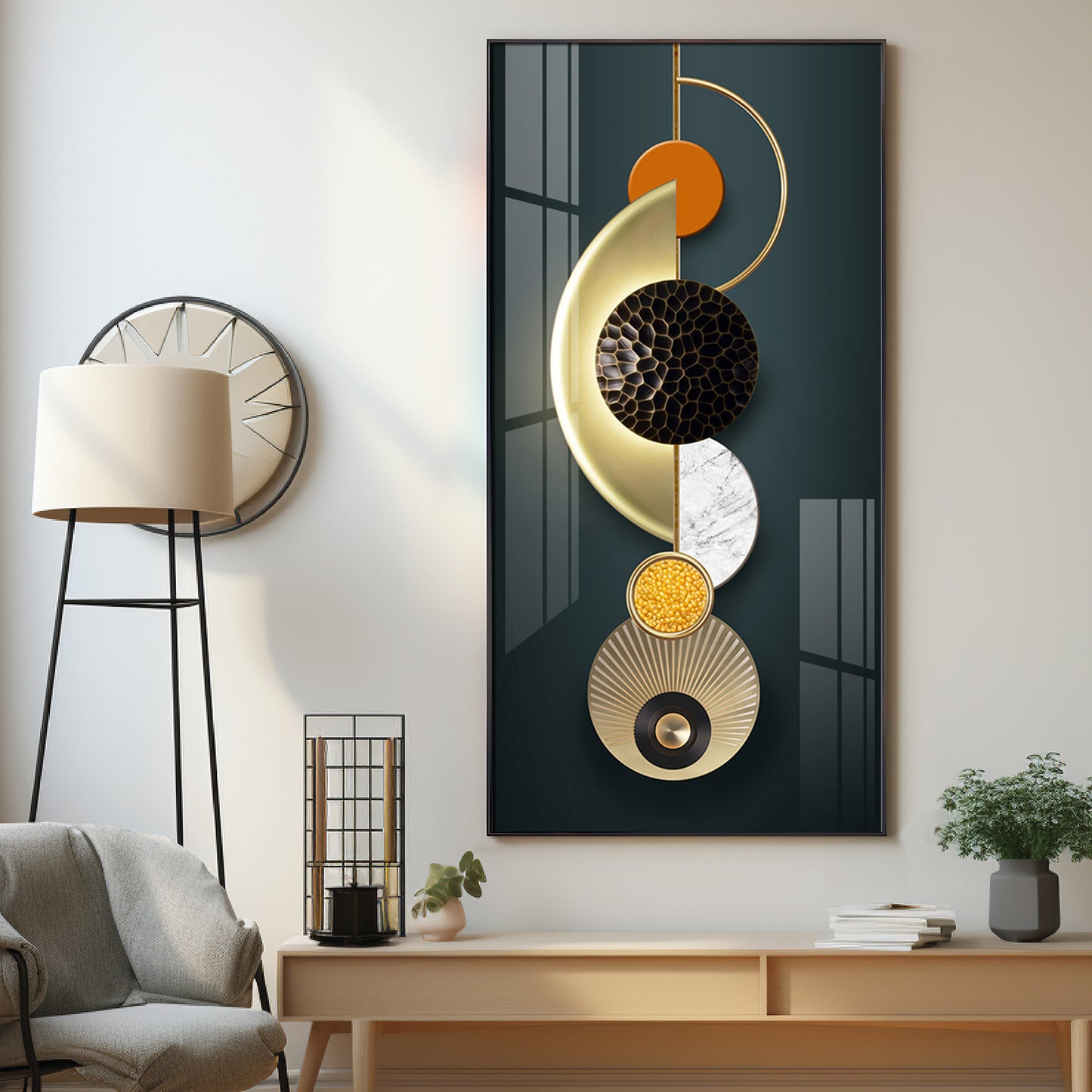 Hemicycle Design Glass Finish Vertical Wall Art