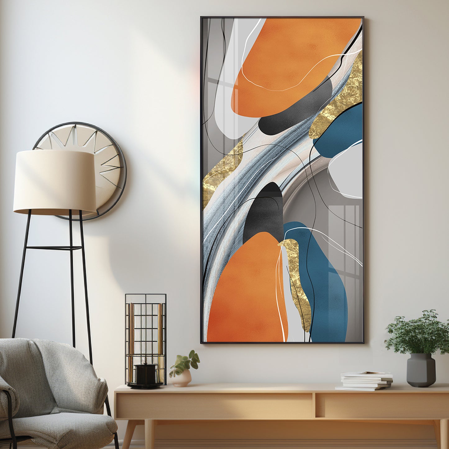 Vivid Abstraction Glass Finish Vertical Wall Art