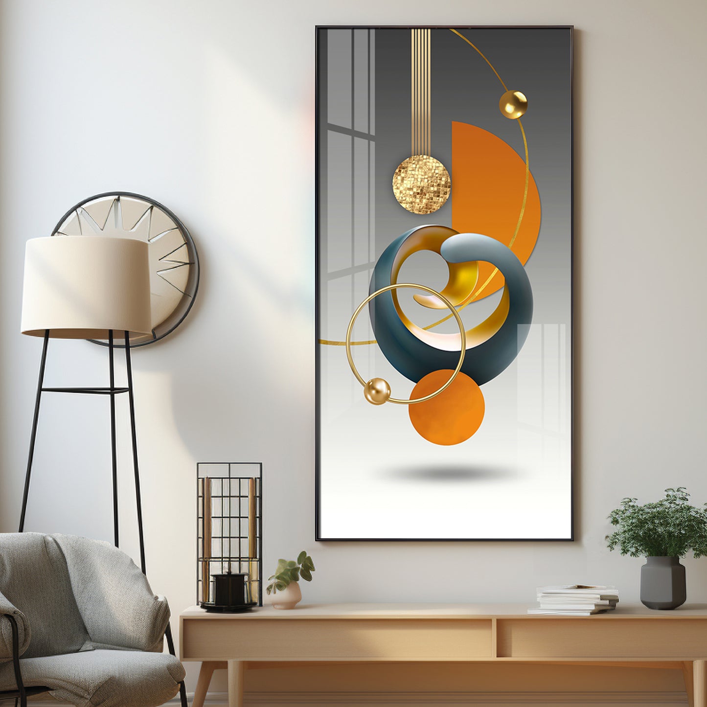 Abstract Geometry Glass Finish Vertical Wall Art