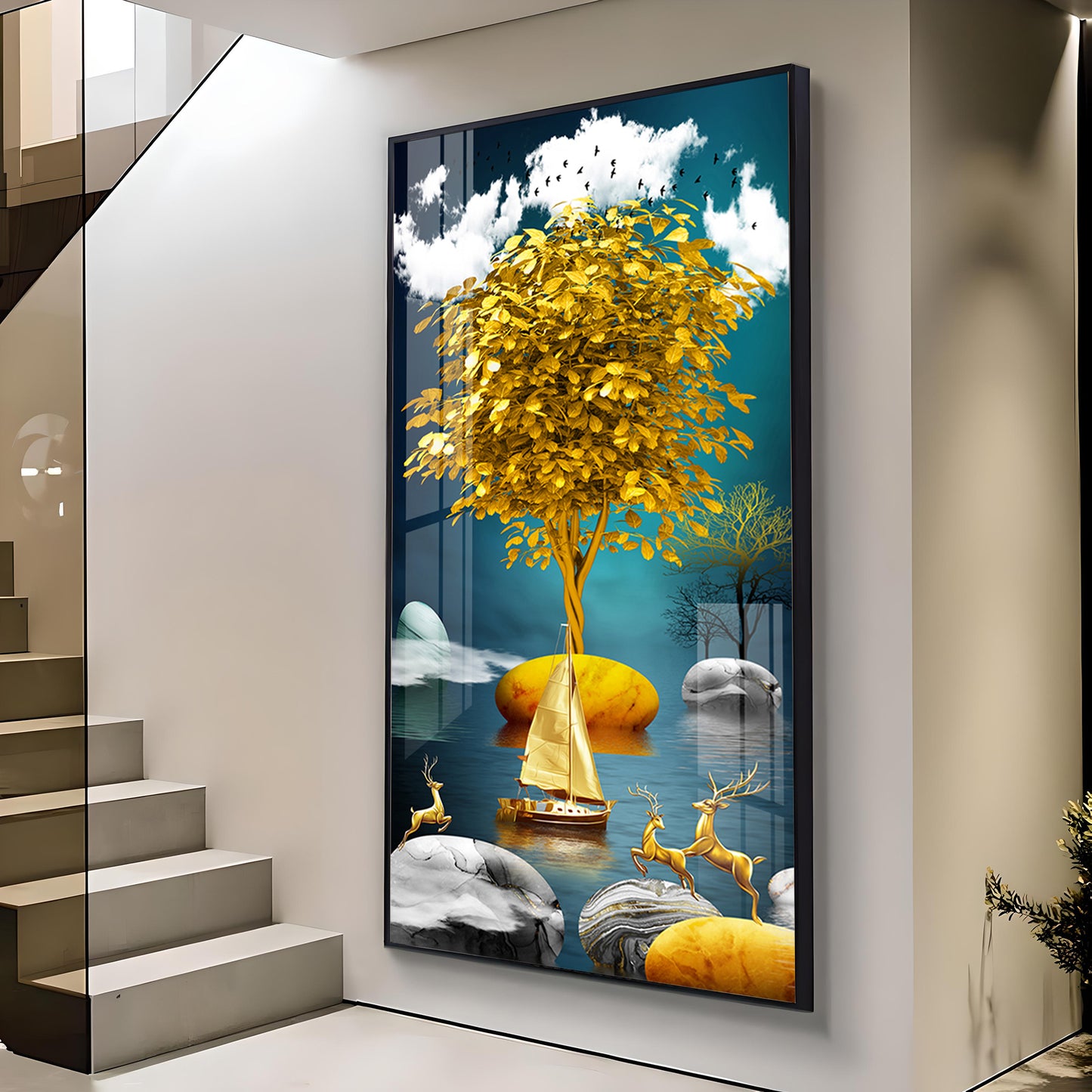 The Living Art Glass Finish Vertical Wall Art