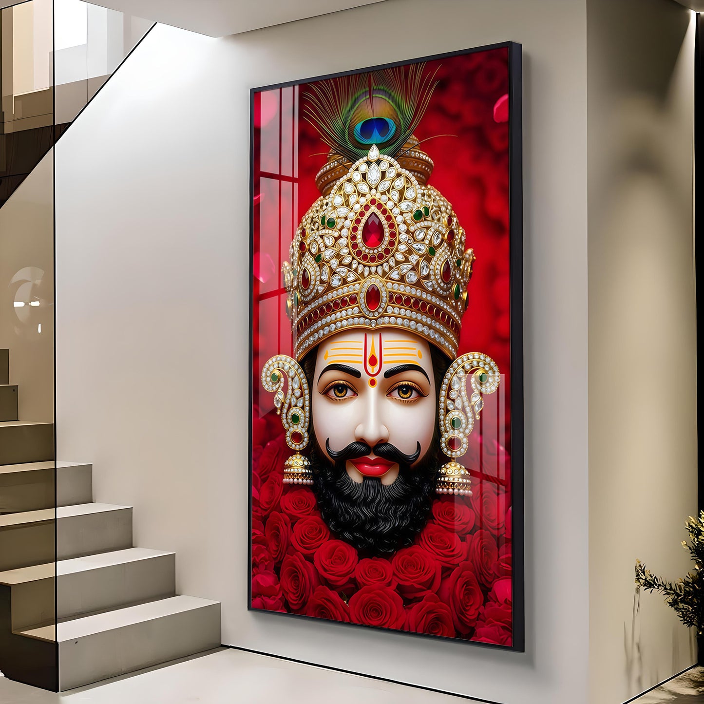 Shyam Baba Glass Finish Vertical Wall Art