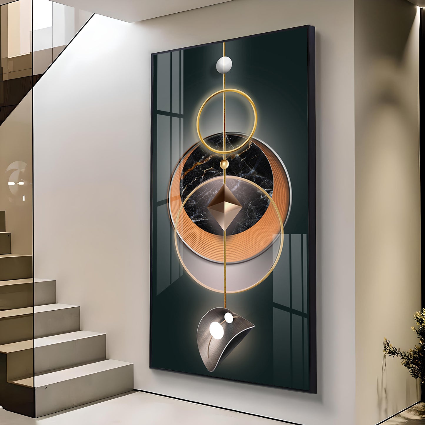 Urban Aesthetic Glass Finish Vertical Wall Art