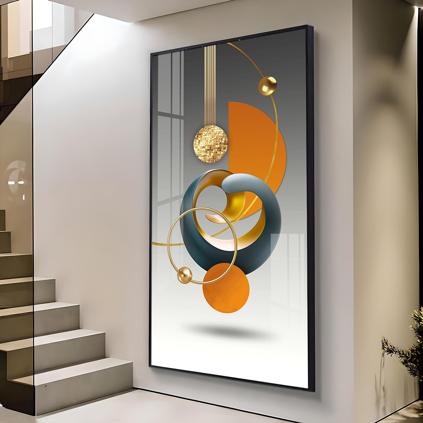 Abstract Geometry Glass Finish Vertical Wall Art