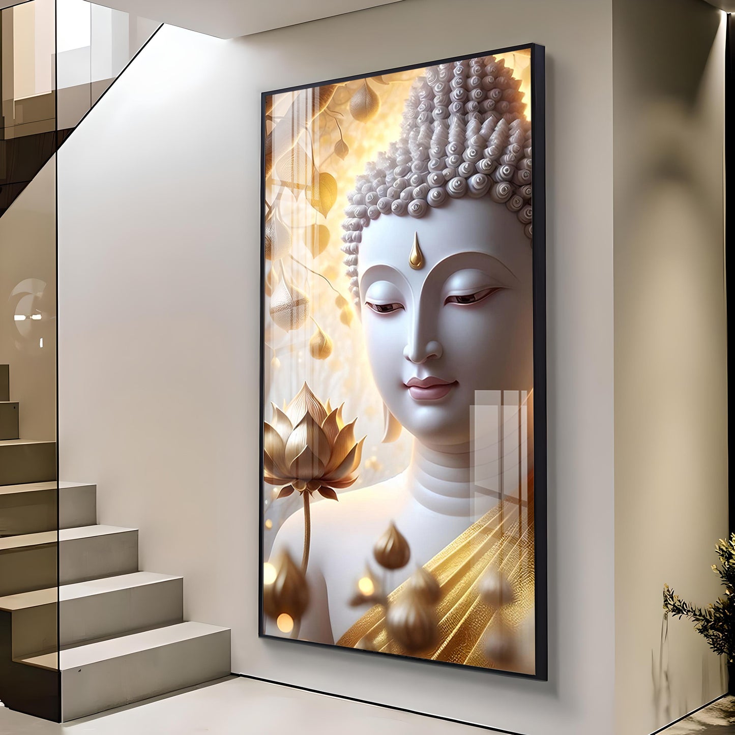 Sacred Stillness Buddha Glass Finish Vertical Wall Art