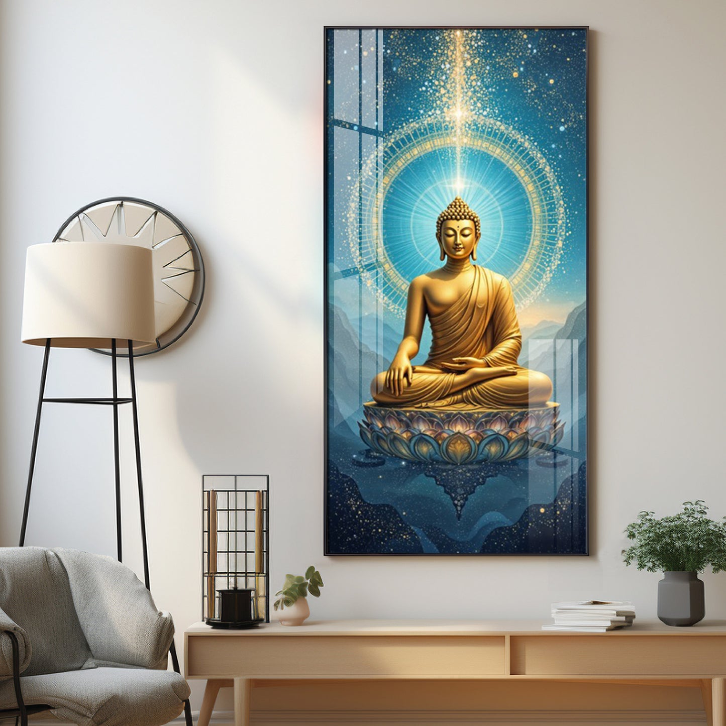Mastering Concious Energery Budha Glass Finish Vertical Wall Art