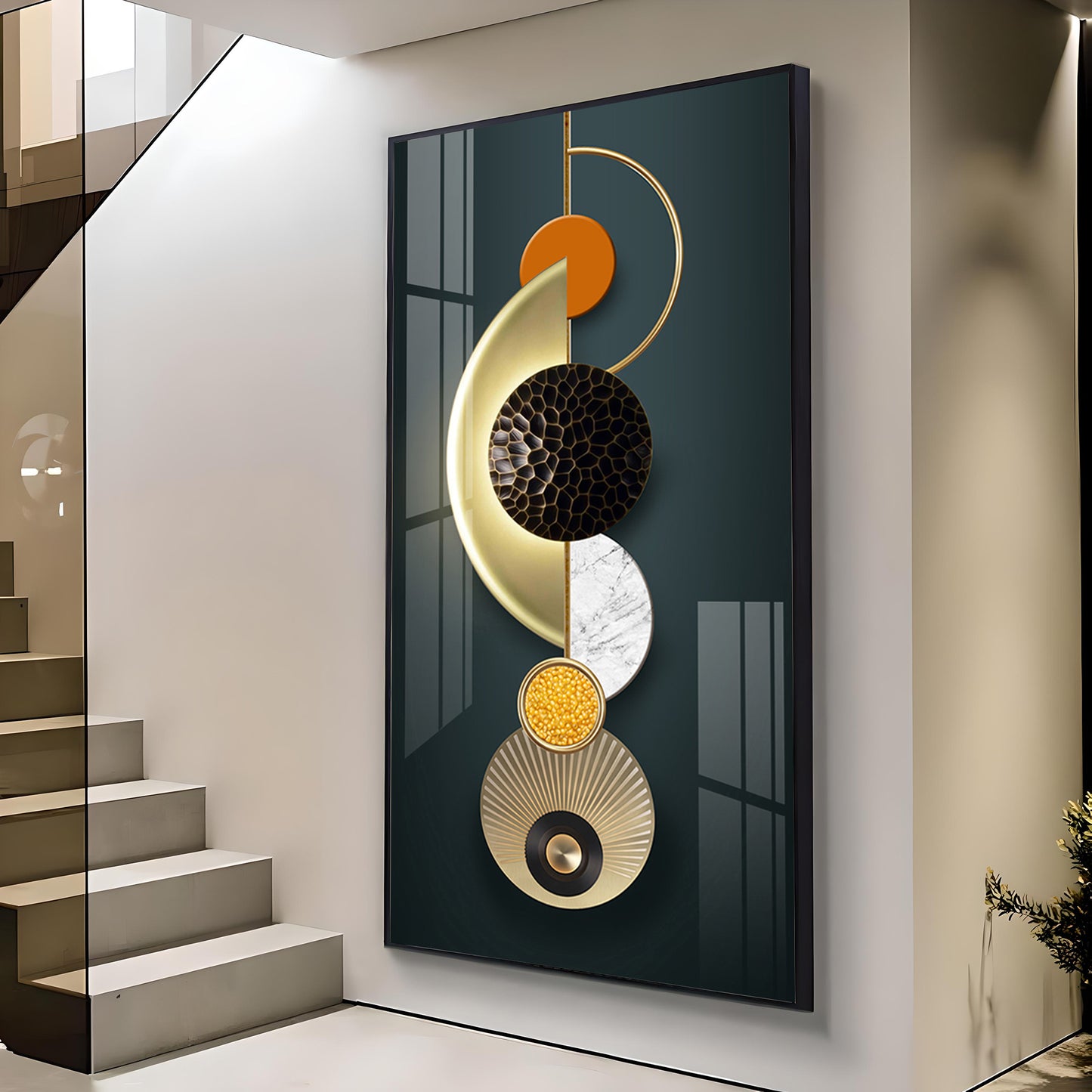 Hemicycle Design Glass Finish Vertical Wall Art