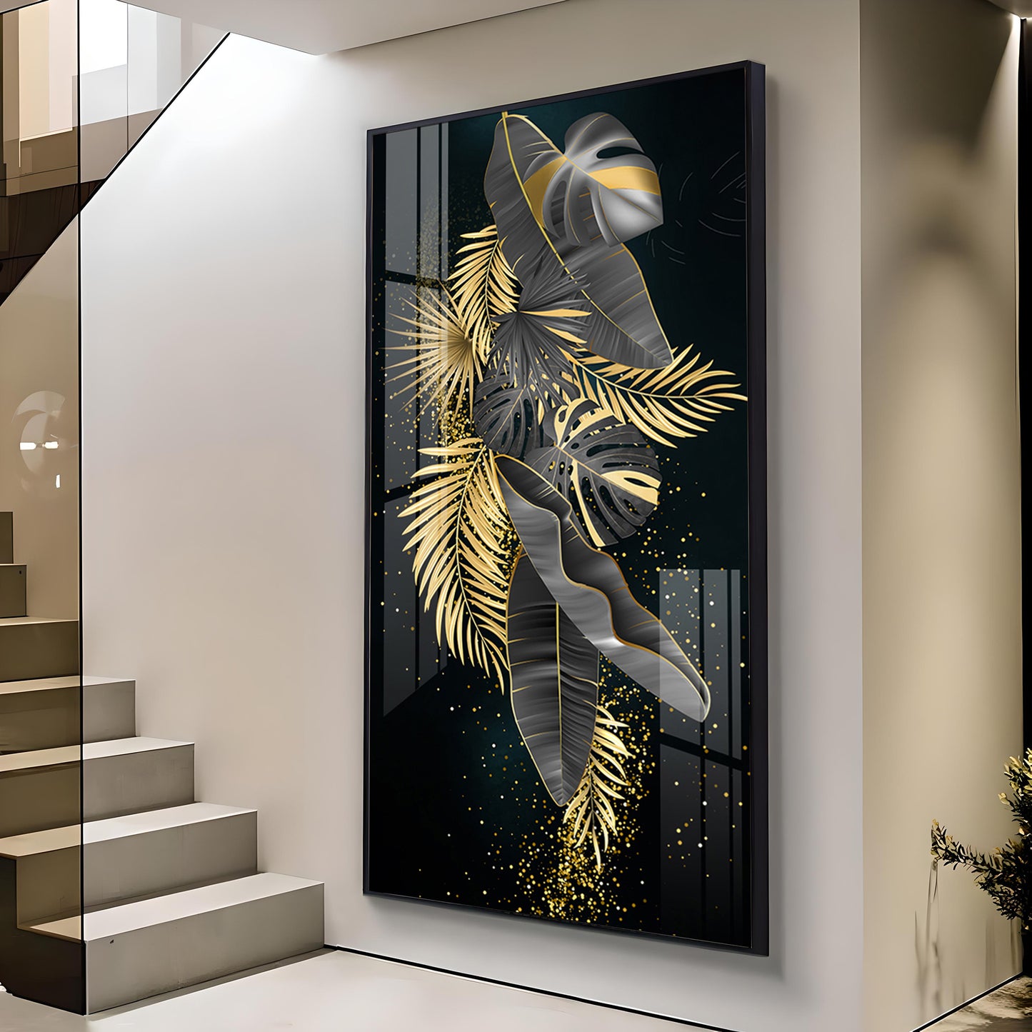 Opulent Avian Glass Finish Vertical Wall Art