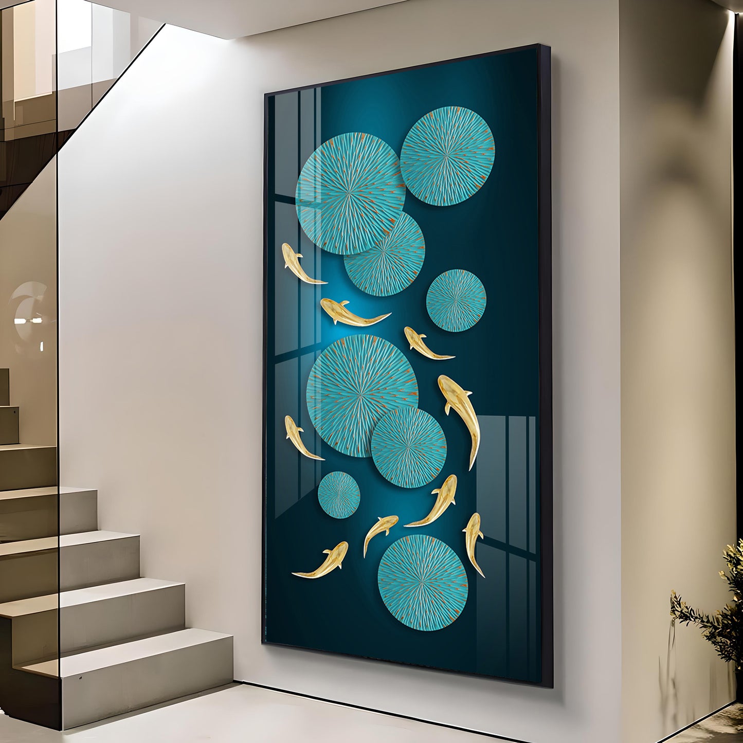 Azure Elegance Glass Finish Vertical Wall Art