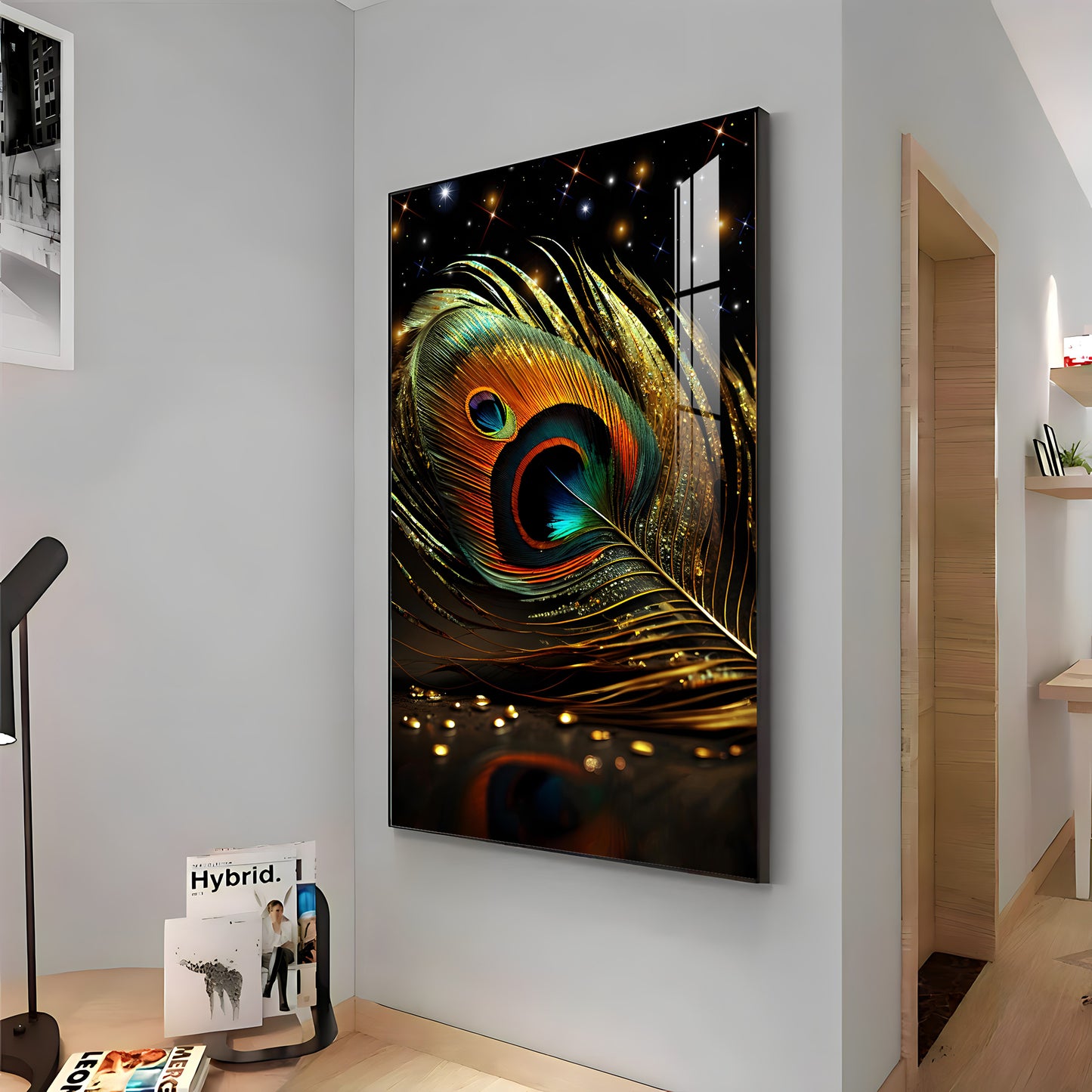 Radiant Feathered Glass Finish Vertical Wall Art