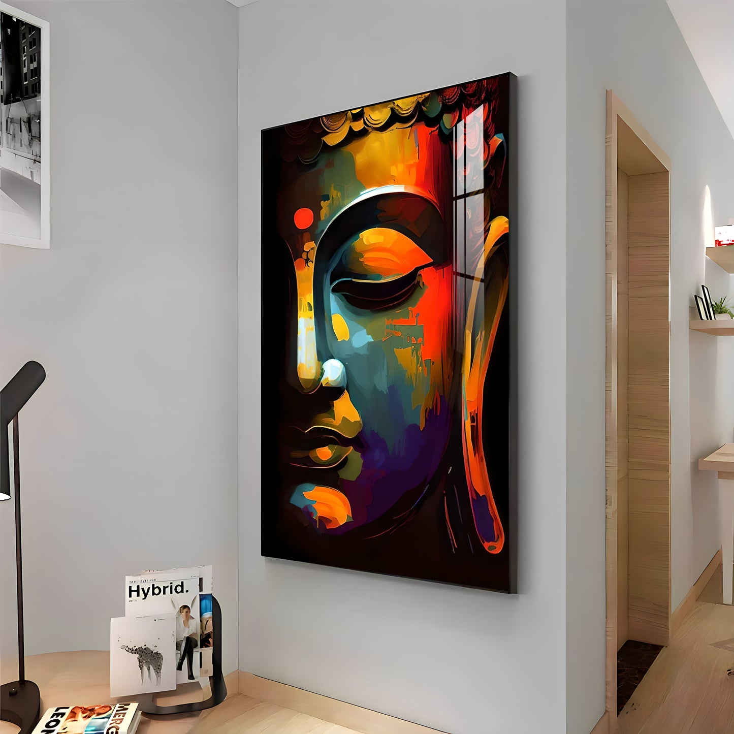 Buddha's Embrace Glass Finish Vertical Wall Art