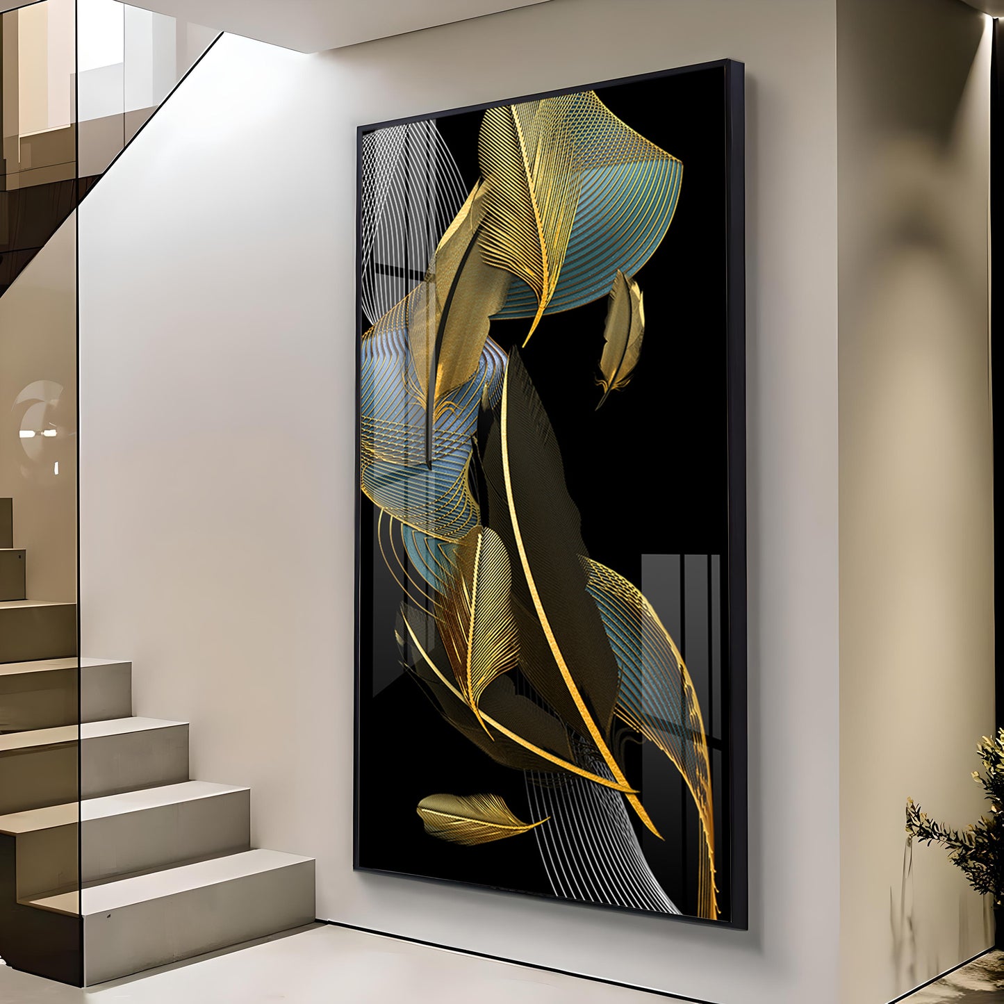 Luxe Leaf Dance Glass Finish Vertical Wall Art