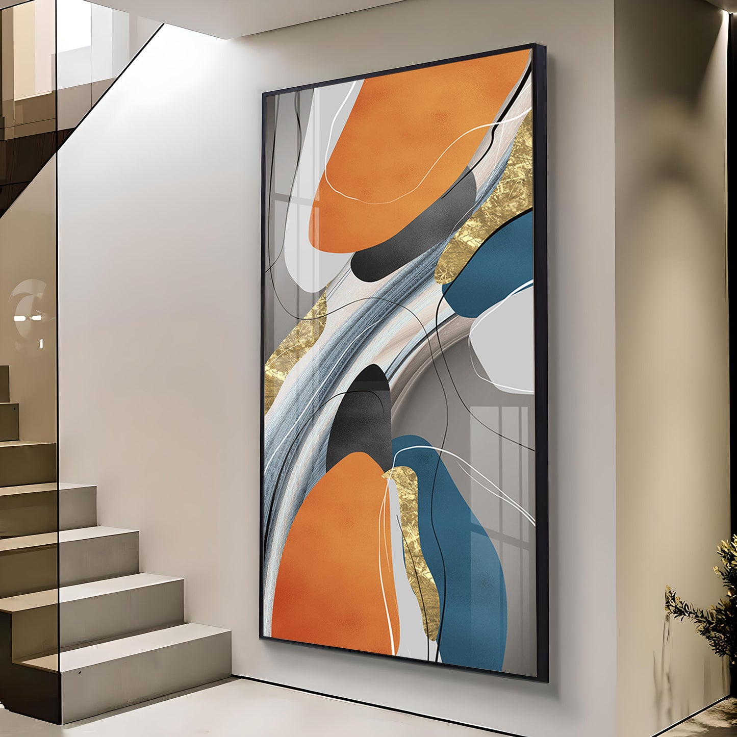 Vivid Abstraction Glass Finish Vertical Wall Art