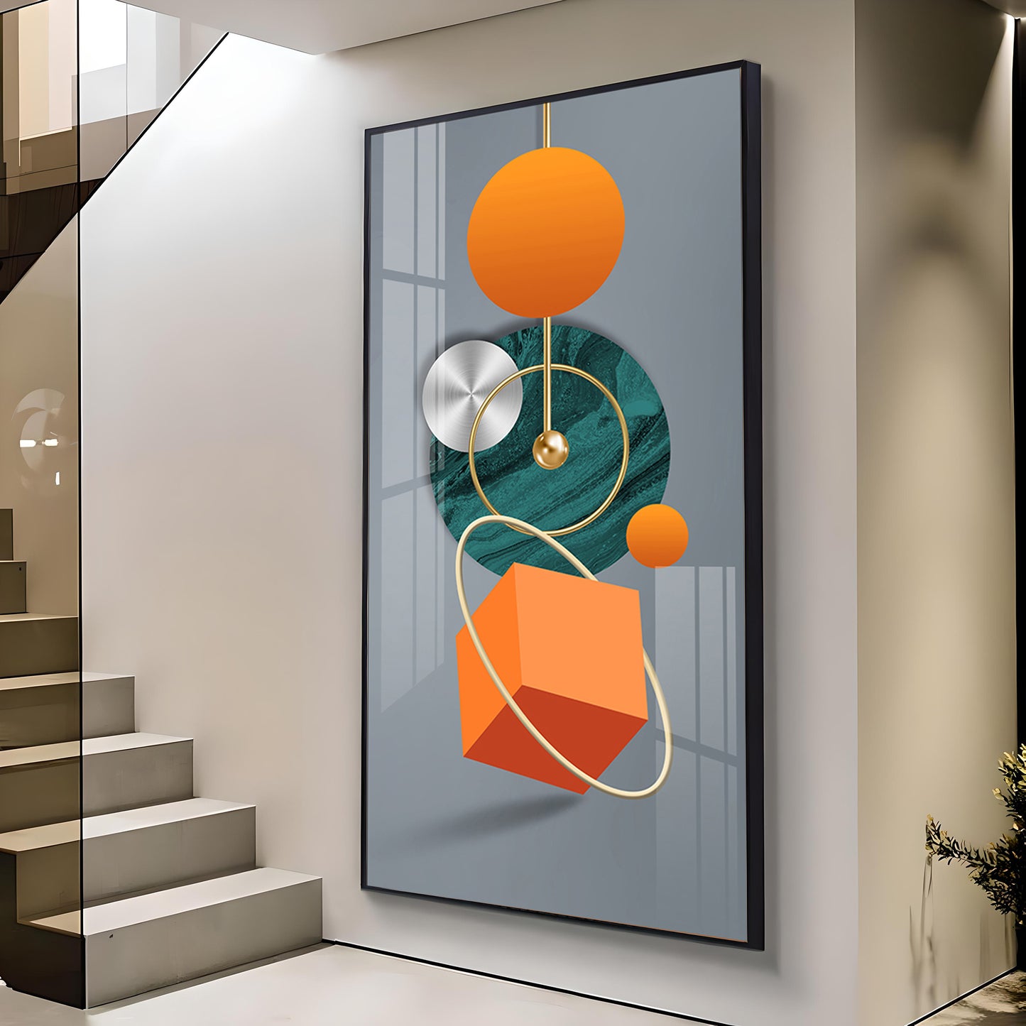 Orange Cube Glass Finish Vertical Wall Art